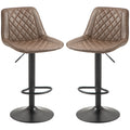 Set of 2 Adjustable Swivel Bar Stools with Back and Footrest - Brown