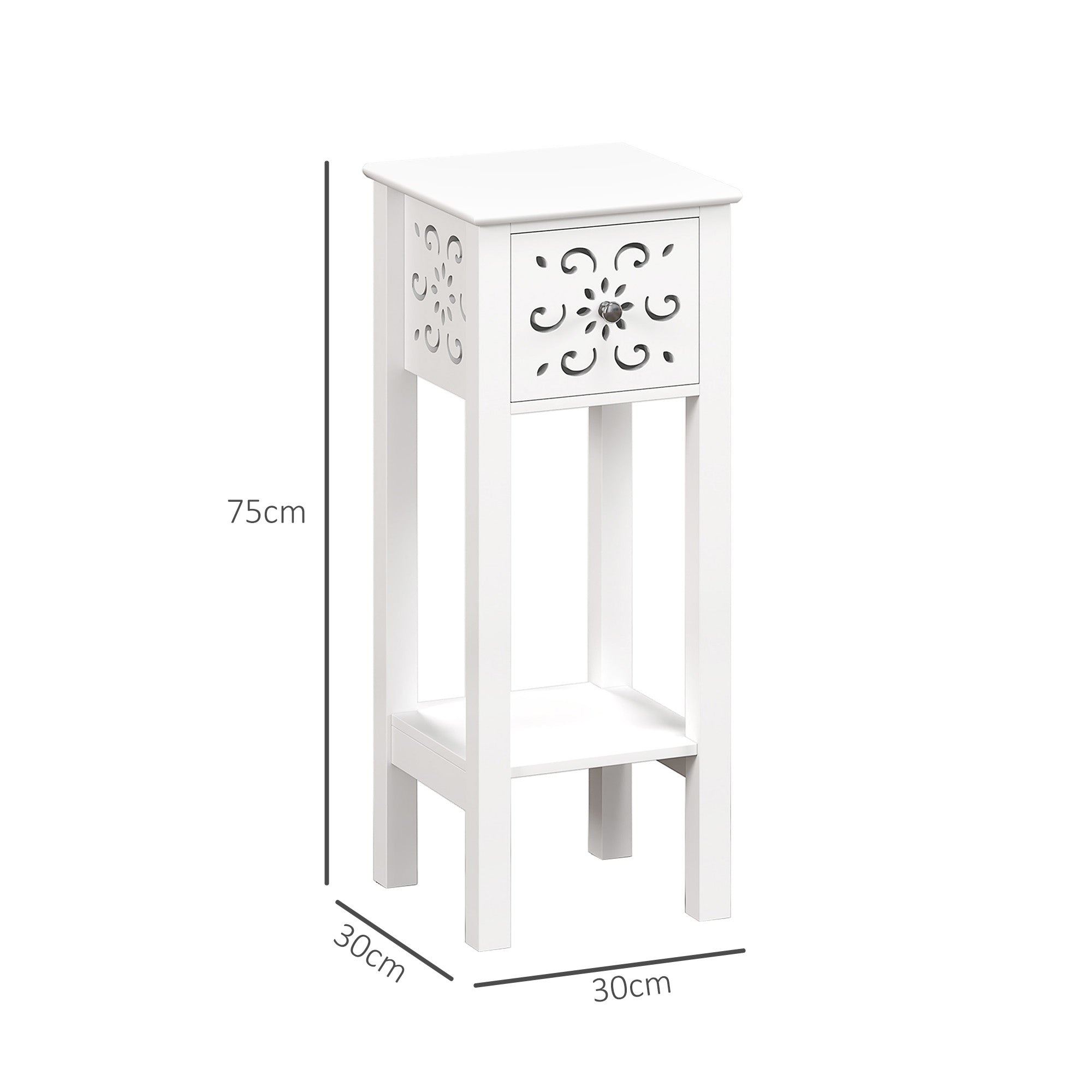 Set of Two Elegant Floral Cut-Out Side Tables - White