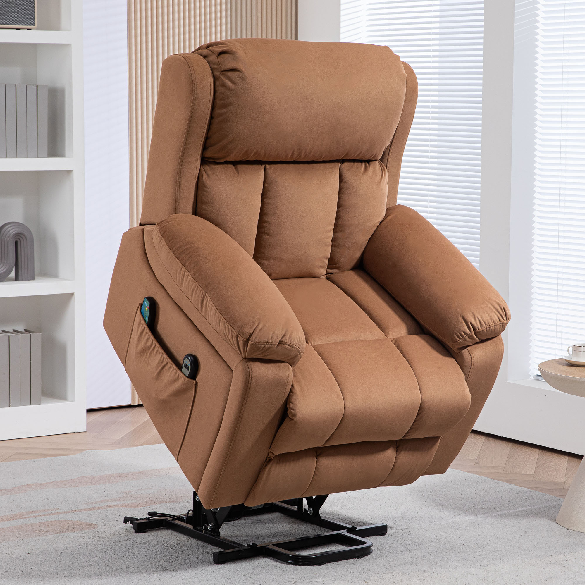 Eight Massage Point Electric Reclining Lift Chair, with Remote - Brown