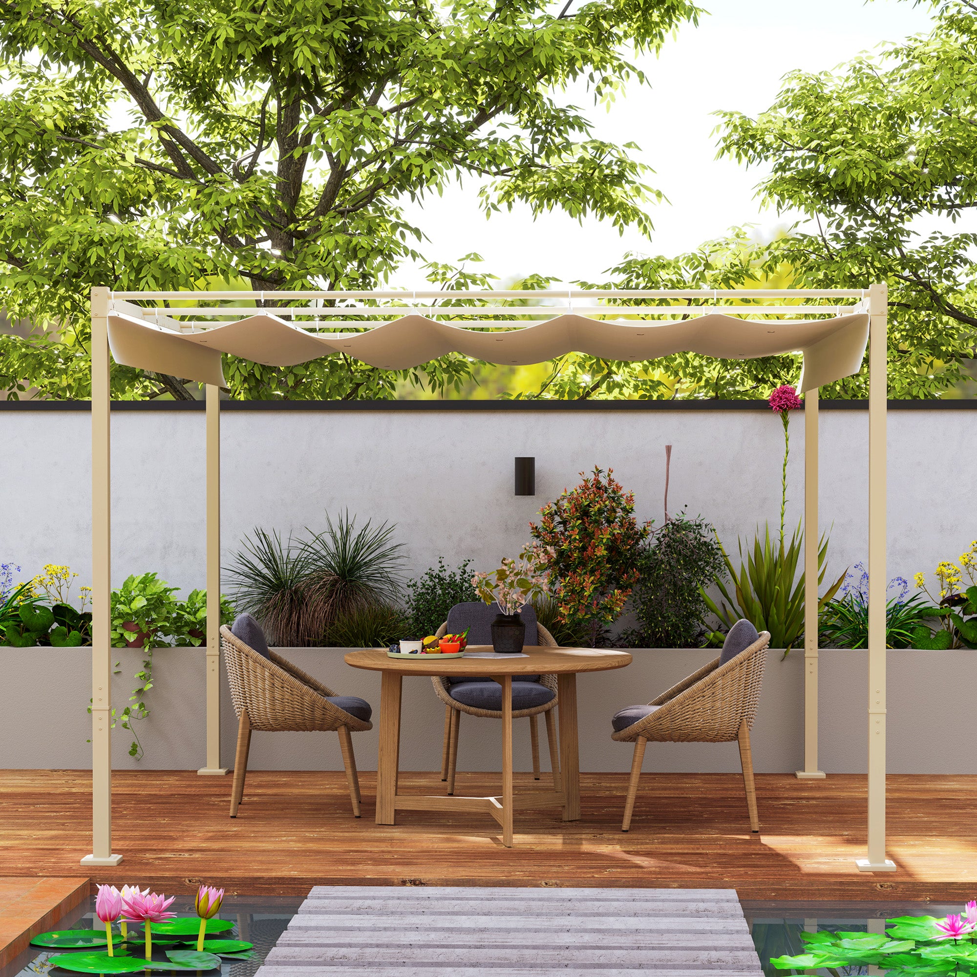 3 x 3 Metre Garden Pergola Kit with Retractable UPF30+ Canopy - Khaki
