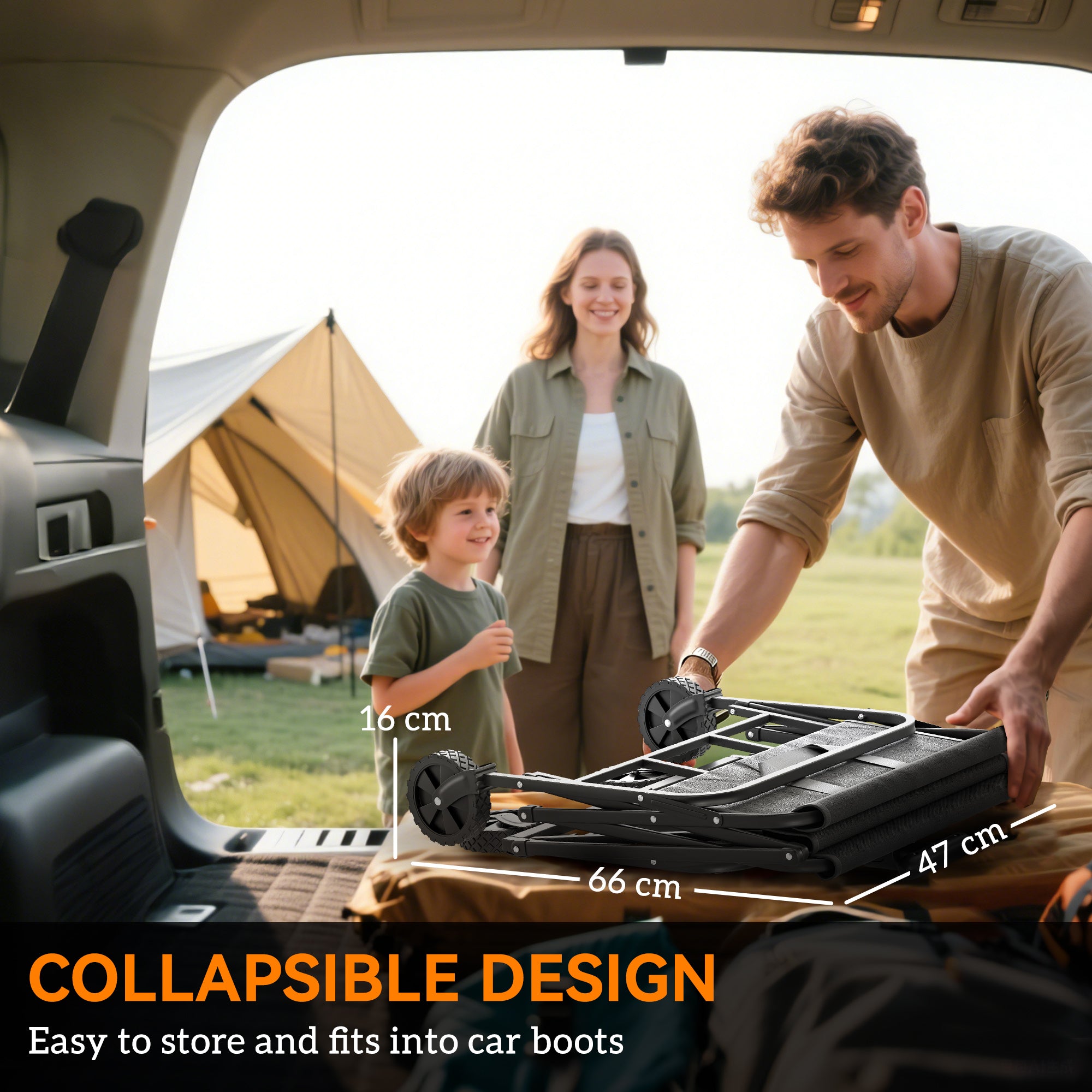 93L Festival Trolley on Wheels, Garden Folding Trolley Cart, 120kg Heavy Duty Collapsible Folding Wagon with Adjustable Handle and Carrying Bag for Beach, Camping, Festival, Grey