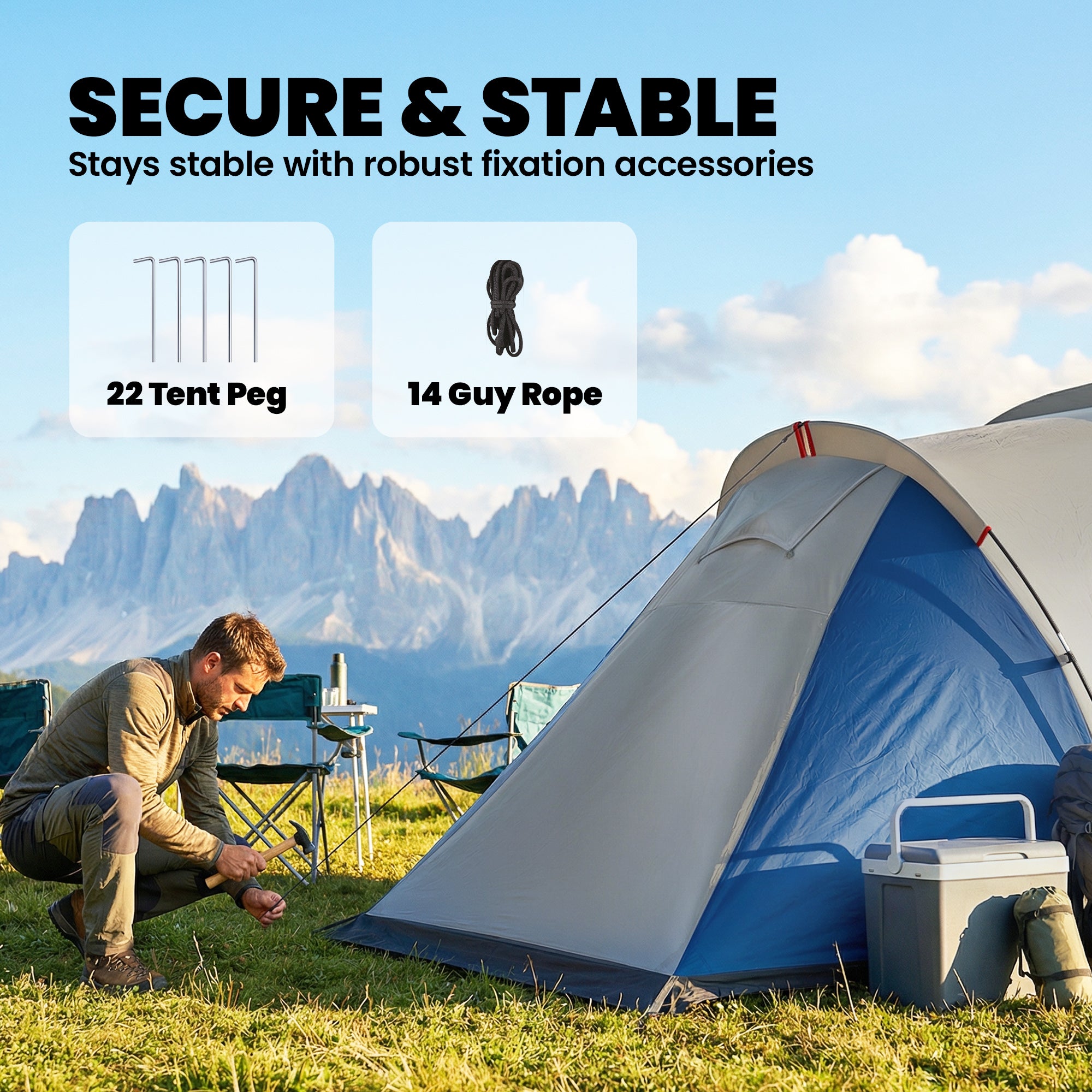 Family Camping Tent 3000mm Waterproof Windproof Tunnel Tent 8-12 Person, Navy Blue & Light Grey
