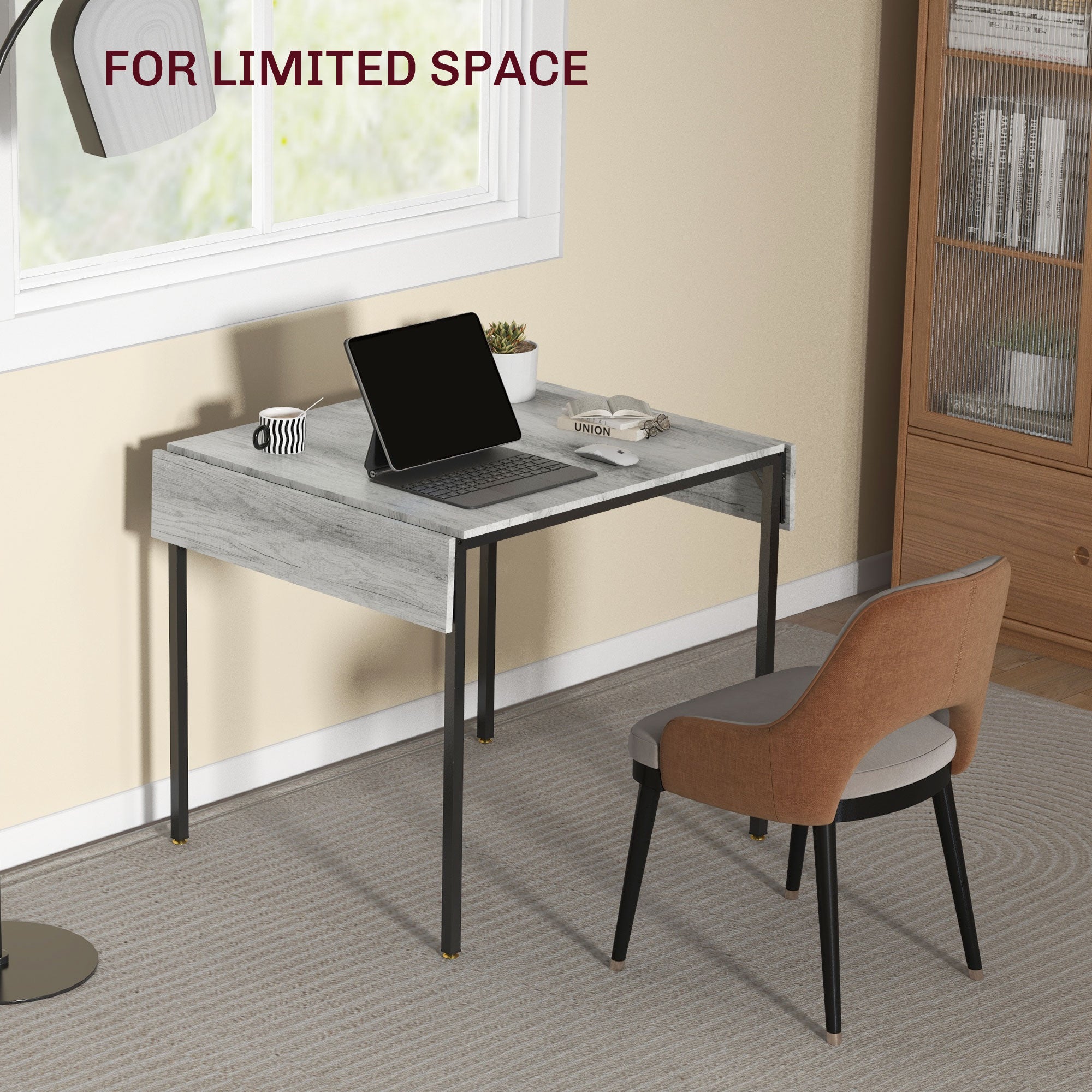 Four-Person Drop Leaf Dining Table - Grey