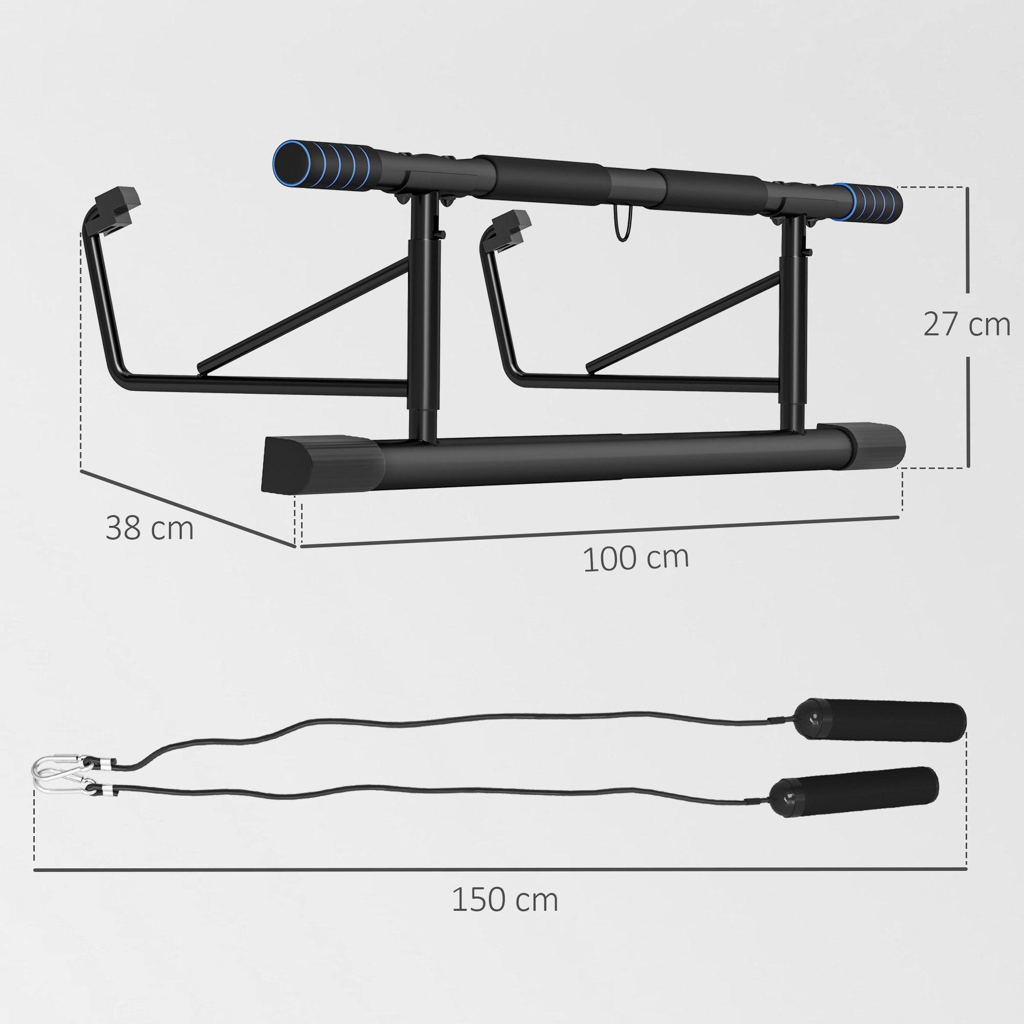 Pull-Up Bar with Resistance Bands Set - Steel No Drilling Doorway Gym - Black