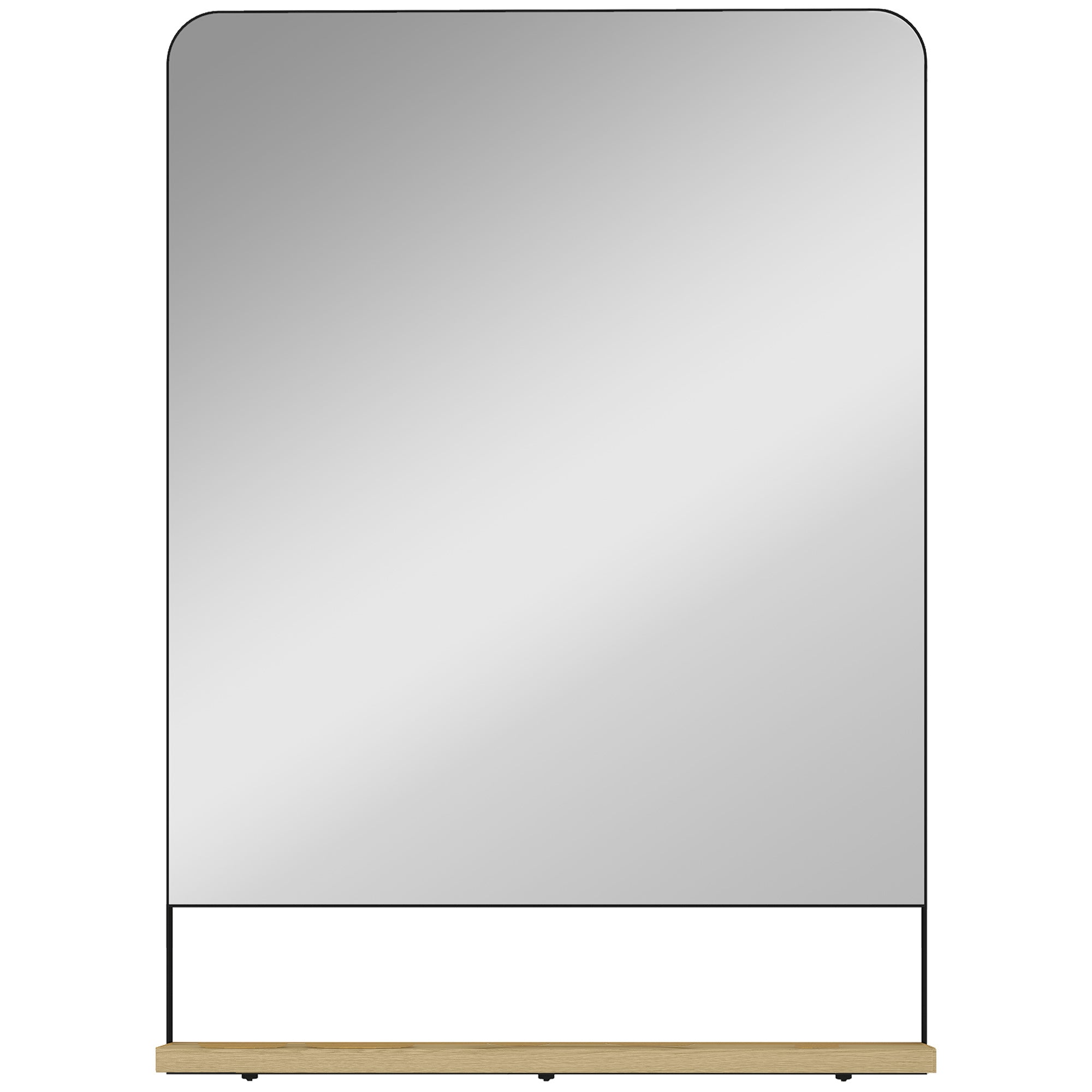 Wall Mirror with Wood Shelf - Black