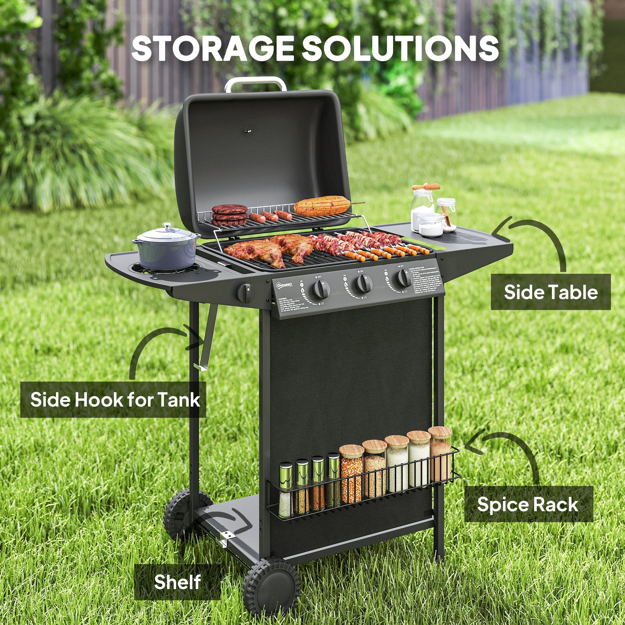 Four Burner Gas Grill BBQ - Black