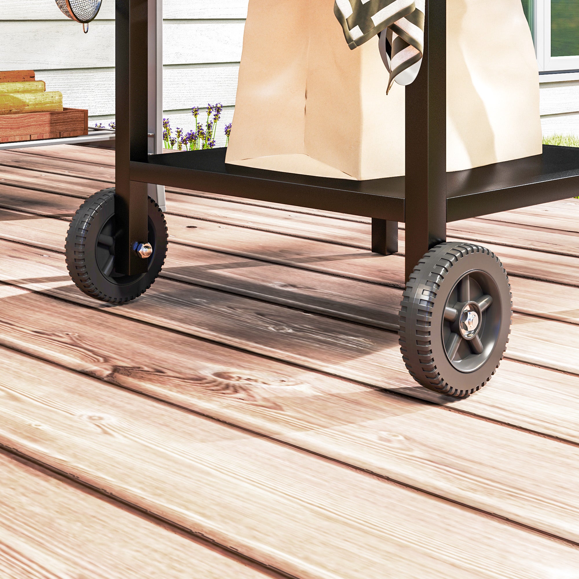 Outdoor BBQ Trolley with Stainless Steel Top and Foldable Side Table - Black