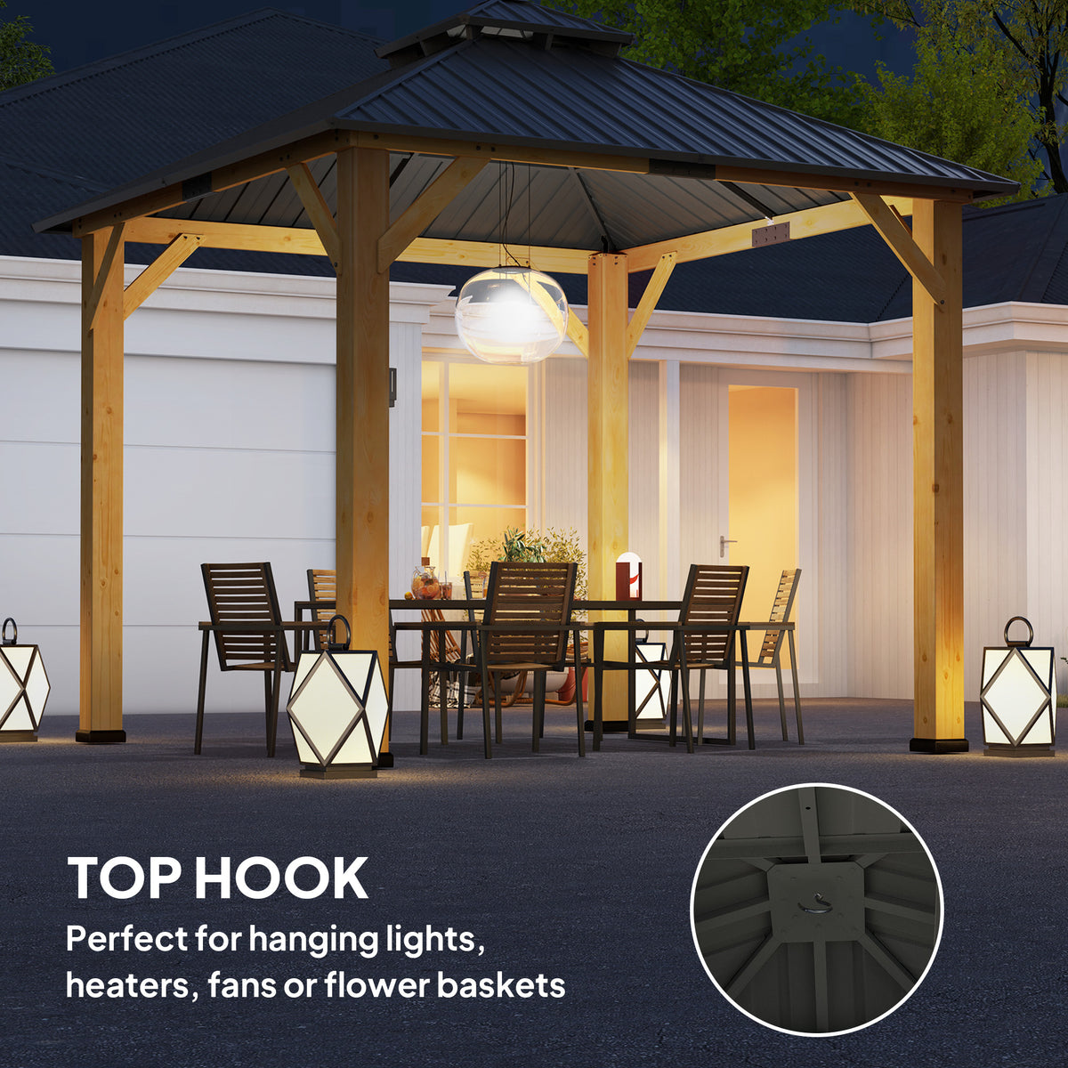 3x3M Outdoor Hardtop Gazebo Canopy with 2-Tier Roof and Solid Wood Frame - Grey