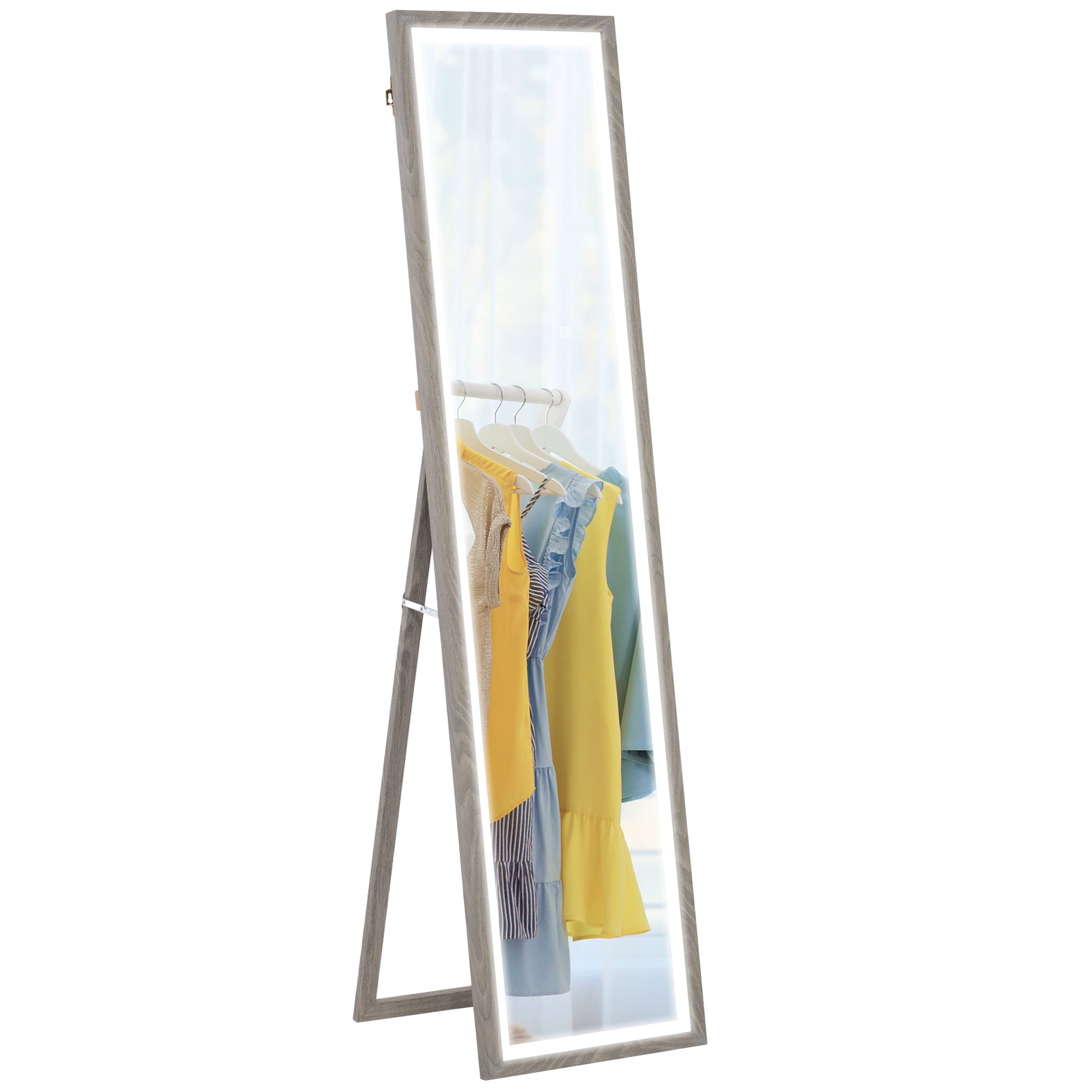 Full Length Mirror with Adjustable LED Outer Light - Grey