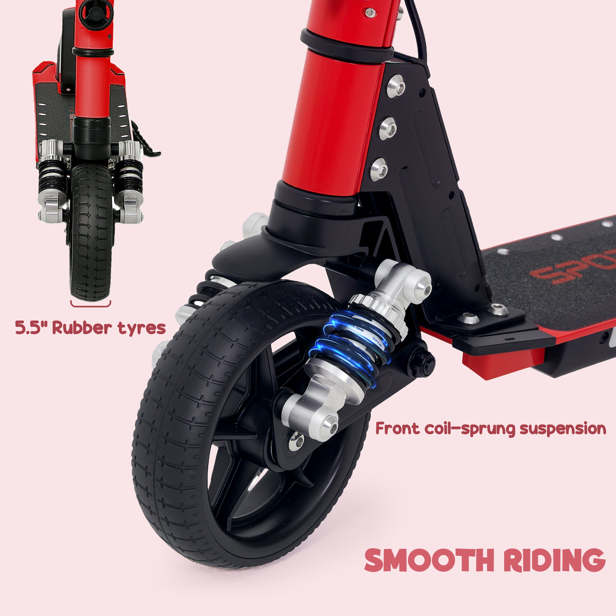 Folding Electric Scooter for Kids 6-14 with Dual Brakes, Front Suspension, LED Lights & Display - Red