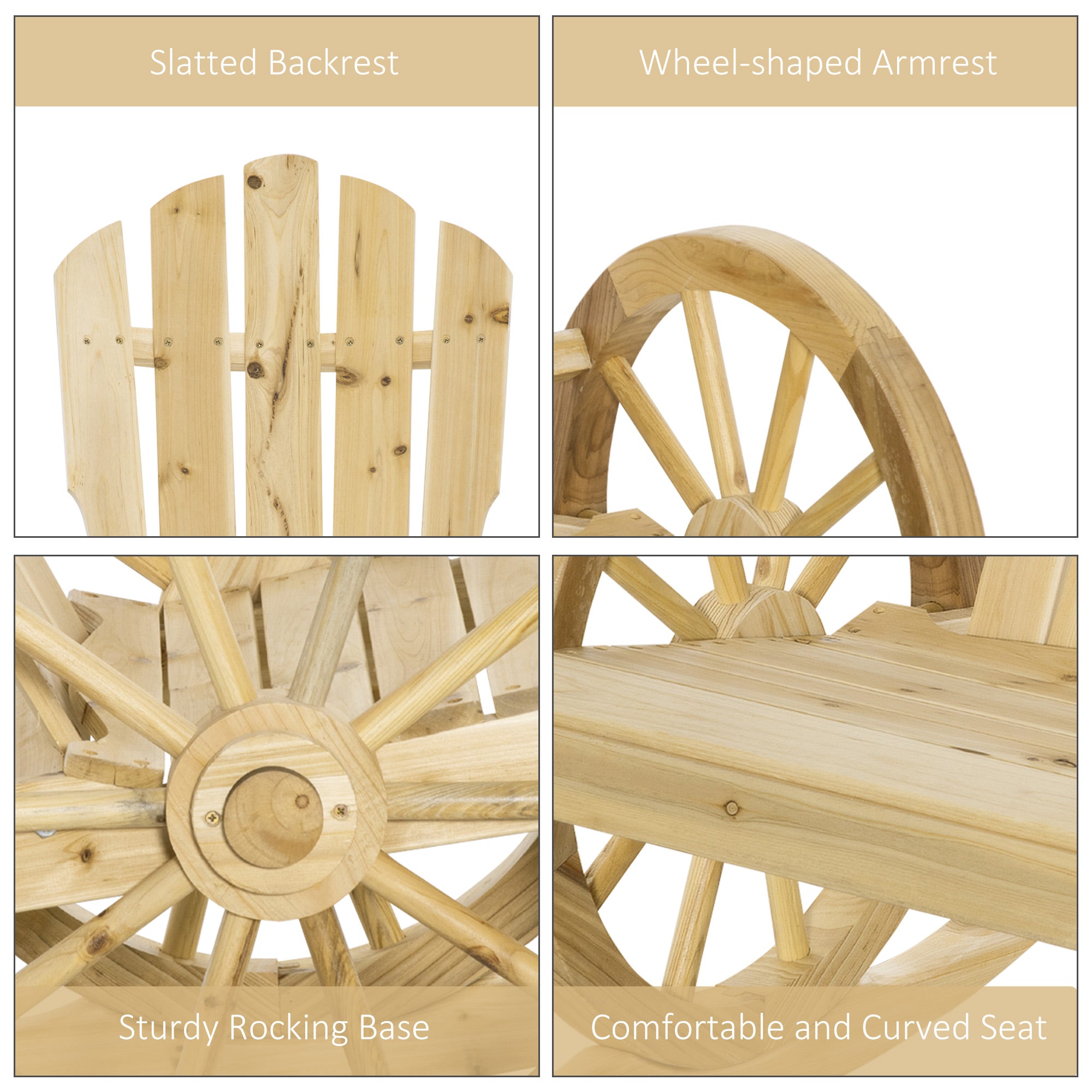 Wooden Adirondack Rocking Chair Outdoor Reclining Armchair - Natural