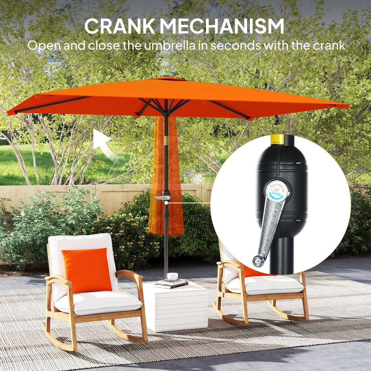 3x2m Rectangular Patio Parasol with Aluminium Tilt Crank - Orange
