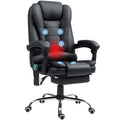 Heated 6-Point Vibration Massage Executive Ergonomic Office Recliner Chair with Footrest - Black