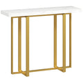 Console Table with Faux Marble Top, 100 cm Narrow Entryway Table with Anti-tipping Device, Steel Frame, White