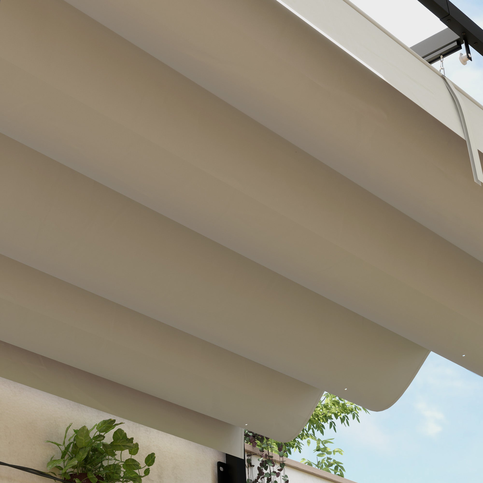 2 x 3(m) Lean To Steel Pergola, with Moving Fabric Canopy - Khaki