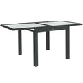 Extending Outdoor Garden Dining Table with Aluminium Frame & Tempered Glass 80-160x80x75 cm - Black Clear