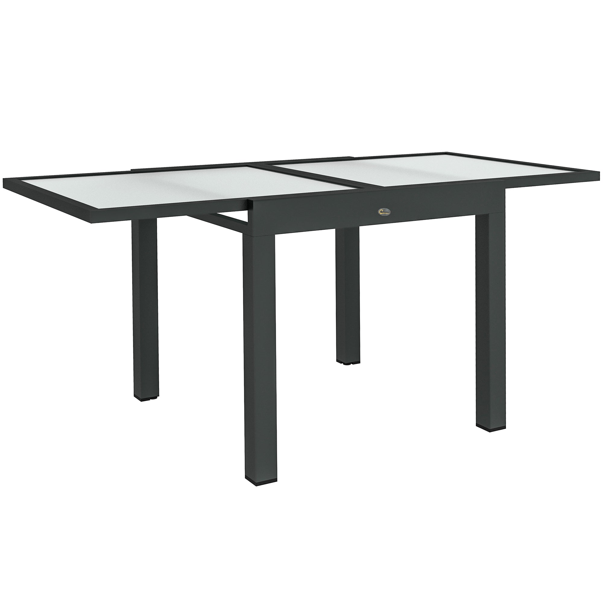Extending Garden Table, Outdoor Dining Table with Aluminium Frame and Tempered Glass Tabletop, 80/160 x 80 x 75 cm, Black and Clear