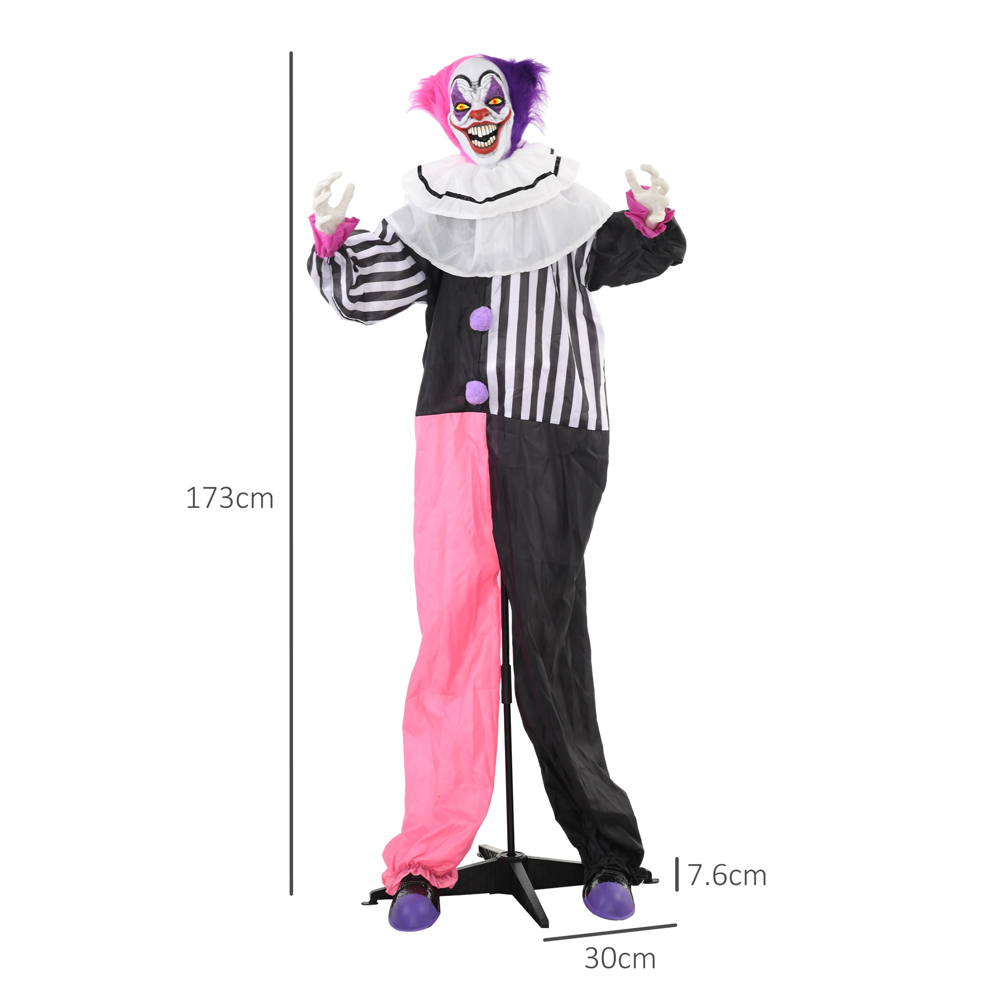 5'6" Scary Laughing Clown Halloween Animatronic, with Glowing Eyes