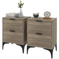 Set of Two Wood Effect Bedside Tables with Drawers - Grey