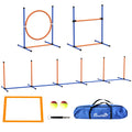 Dog Agility Training Equipment Set with Weave Poles, Jump Ring, Pause Box & Adjustable Hurdle - Orange