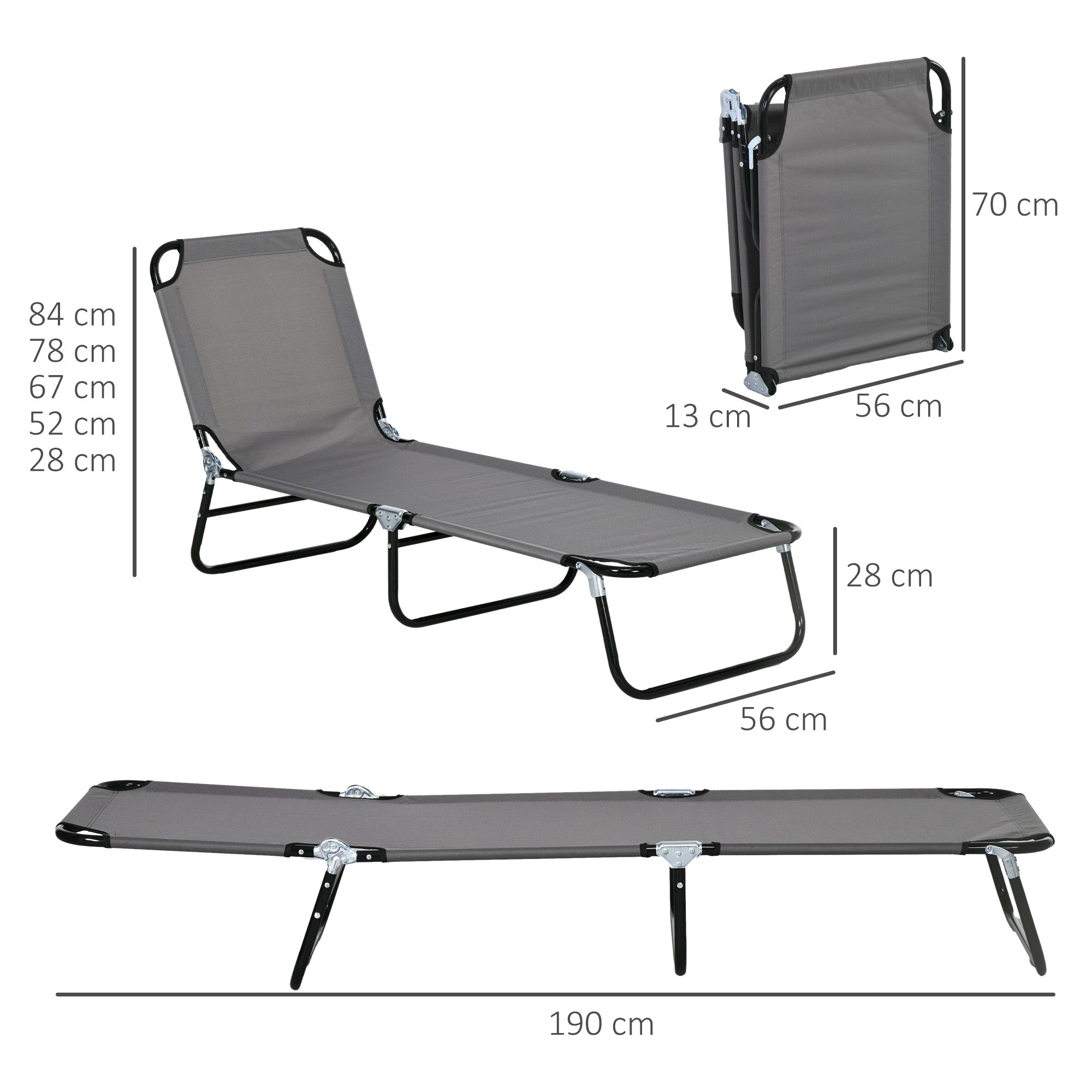 Garden Sun Lounger, with Five-Position Back - Grey