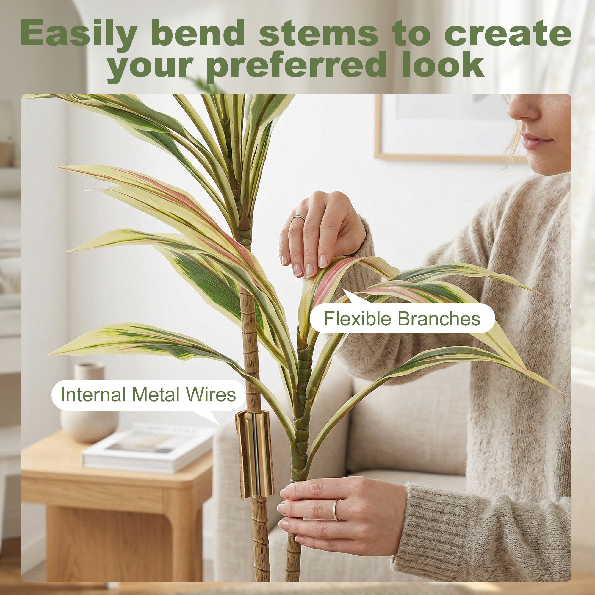 90 cm Artificial Cordyline Tree in Moss Effect Pot, Realistic PEVA Faux Plant, Yellow