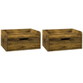 Floating Nightstand Set of 2 Wall Mounted Bedside Tables with Storage Drawer - Rustic Brown