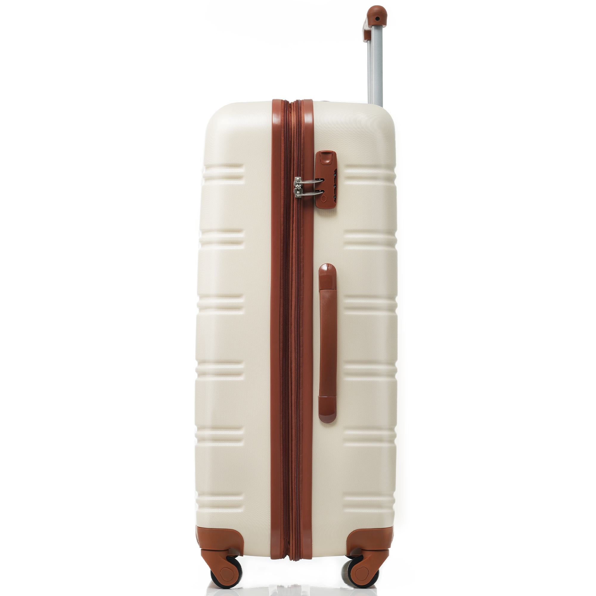 28" 4-Wheel ABS Hard Shell Travel Trolley Suitcase with Adjustable Handle, Luggage with Secure Lock, 52L x 32W x 78H cm, Brown+White