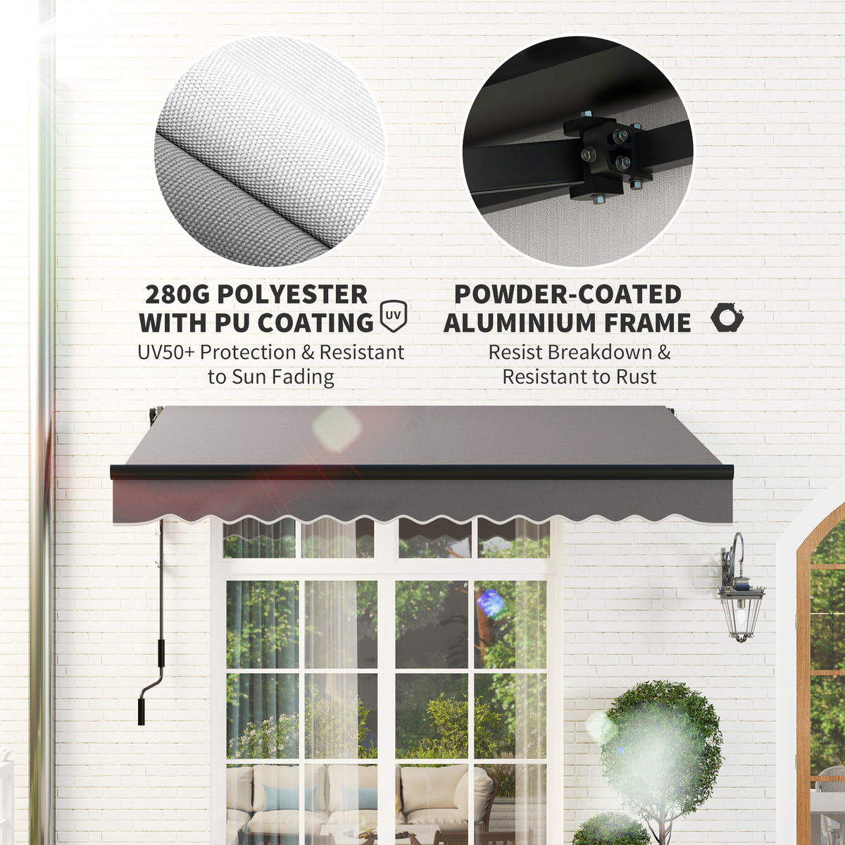 2.5 Metre Electric Retractable Awning with LED Light & Remote Control - Dark Grey