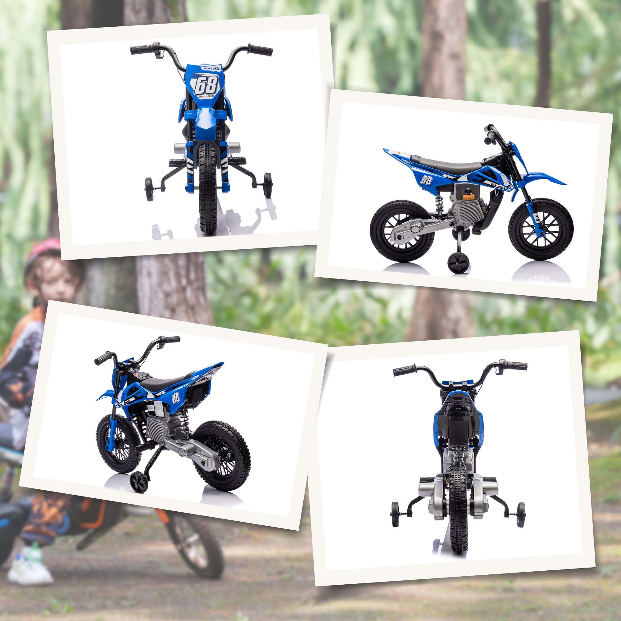 12V Kids Electric Motorbike, Kids Electric Ride on Motorcycle w/ Twist Grip Throttle, Training Wheels - Blue