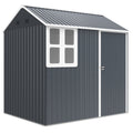7ft x 6ft Galvanised Metal Garden Shed with Window - Dark Grey