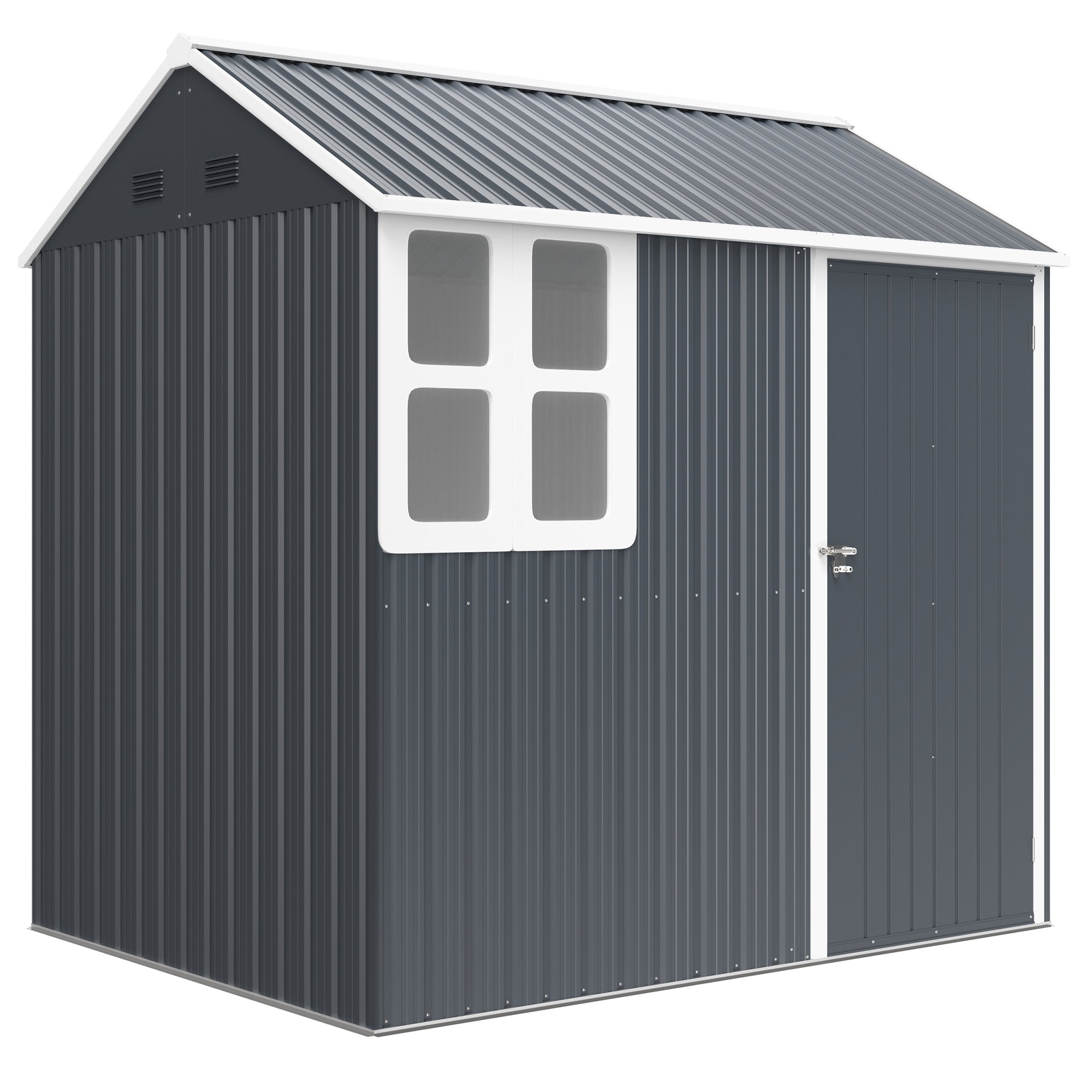 7ft x 6ft Galvanised Metal Garden Shed with Window - Dark Grey