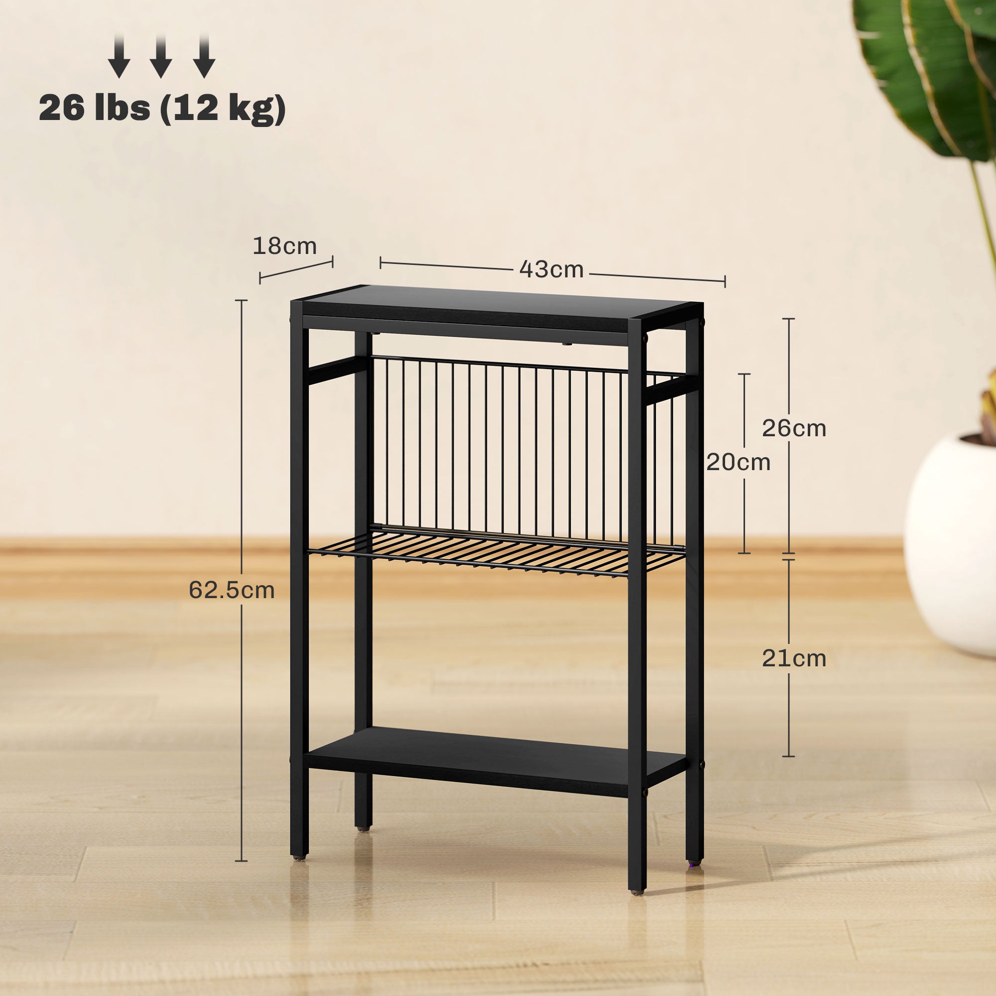 Three Shelf Industrial Side Table, Black