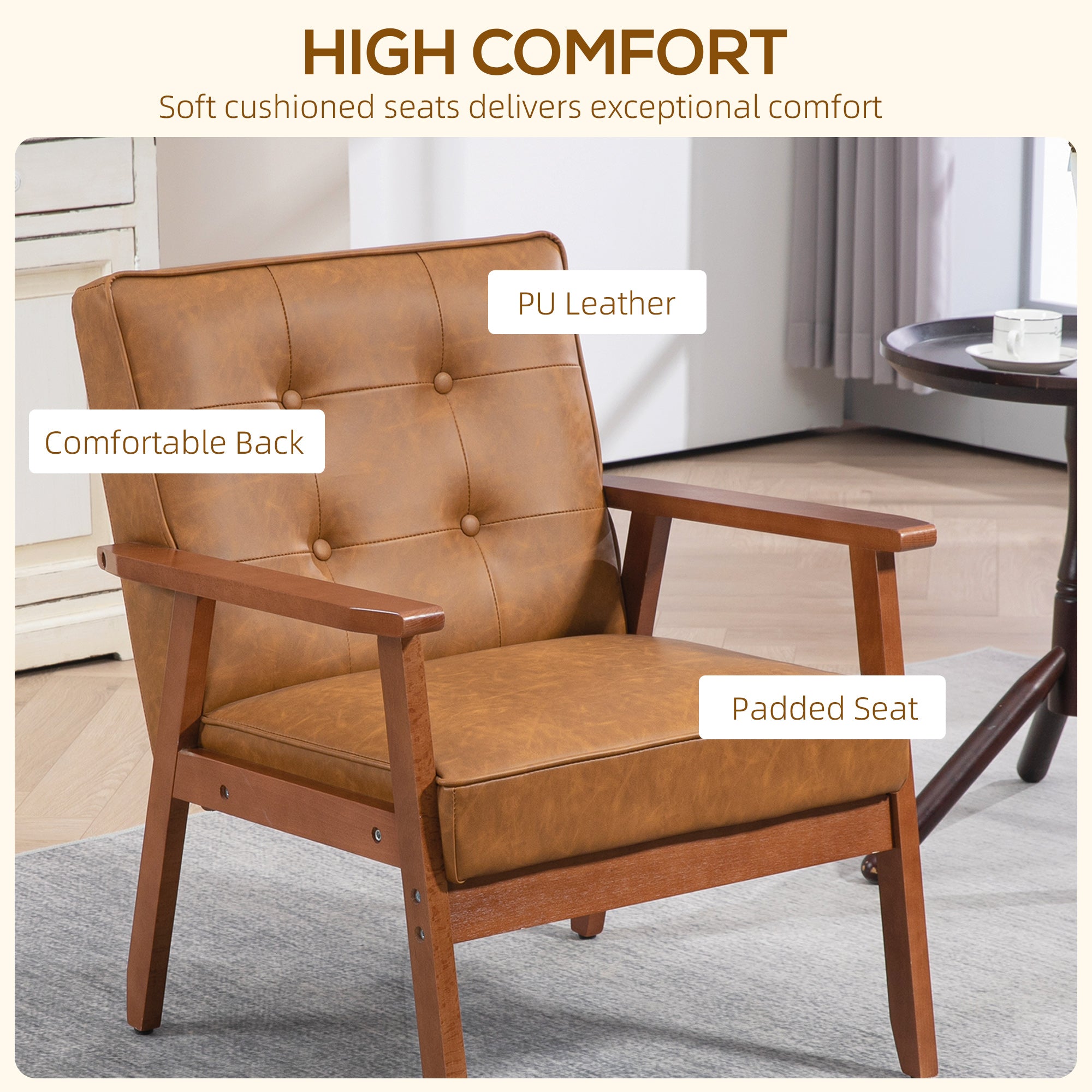 2 Pack Retro-Style Accent Chair, with Faux Leather Seat - Brown