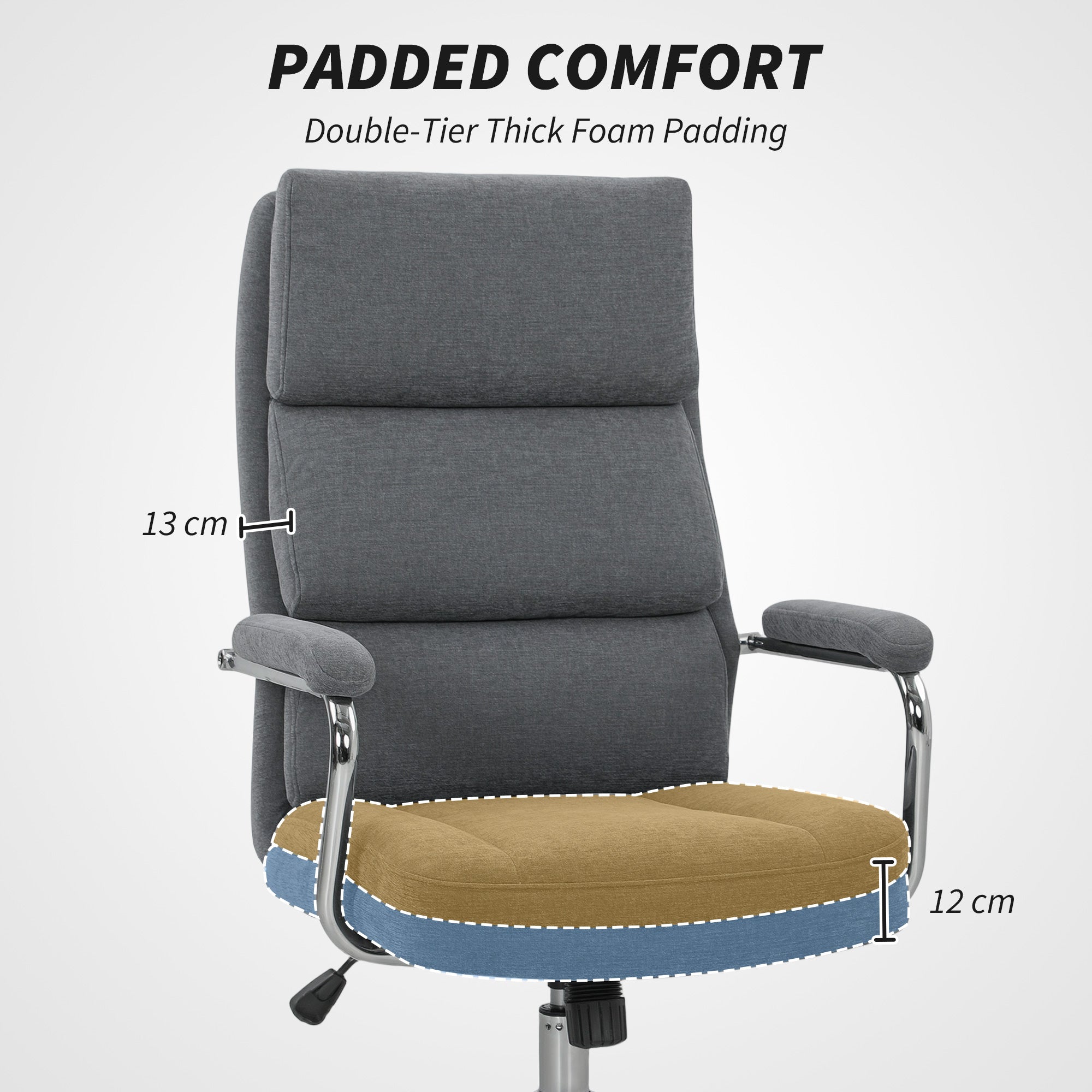 Executive Office Chair, Linen Fabric Computer Desk Chair with Double-Layer Back Cushion, Rocking Function, Height Adjustable for Home, Charcoal Grey