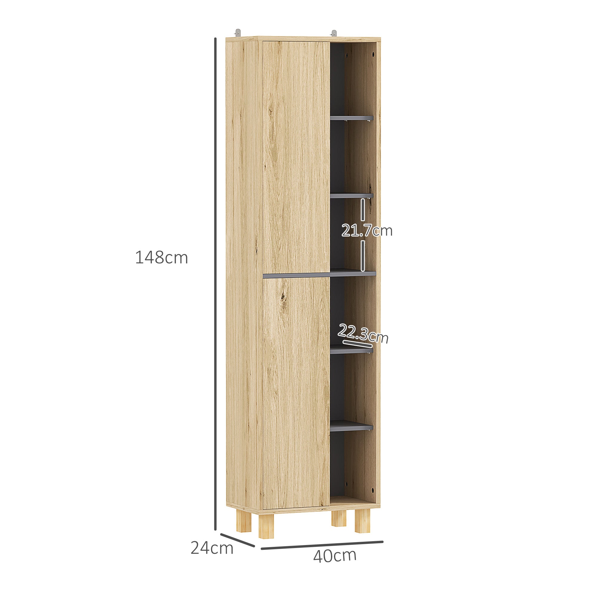 Multi-Storage Slim Bathroom Cabinet - Wood-Effect