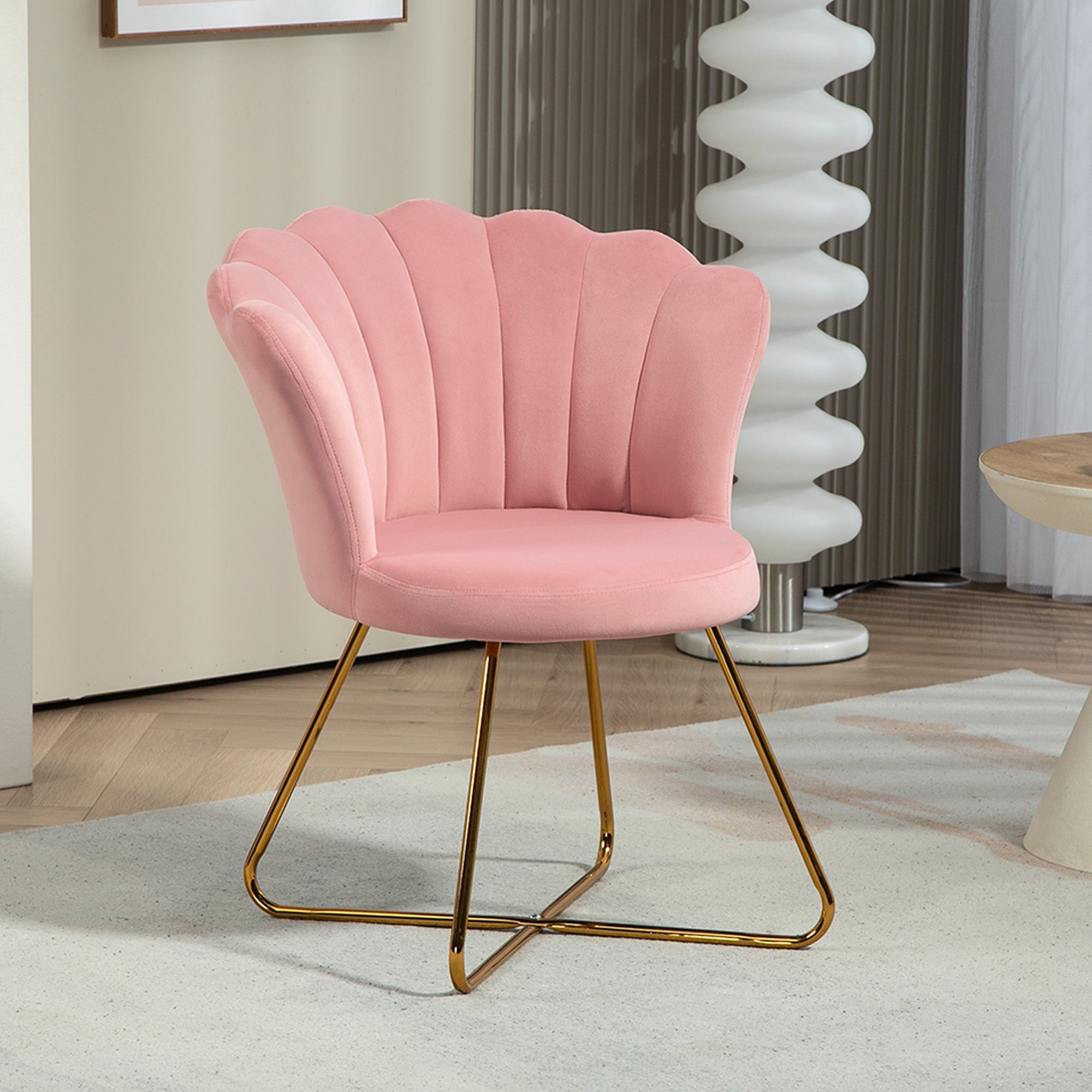 Velvet-Feel Lotus Petal Accent Chair - Pink