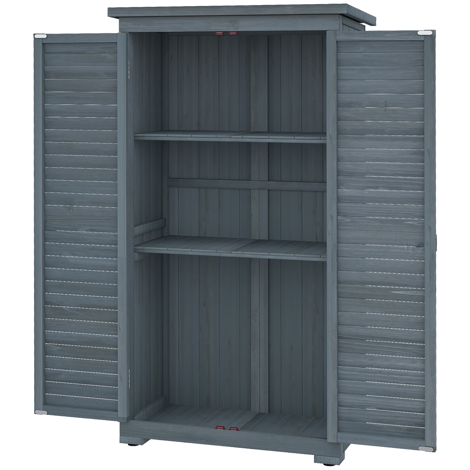 Fir Wood Garden Storage Shed 39.5 x 79cm with Shelves - Grey