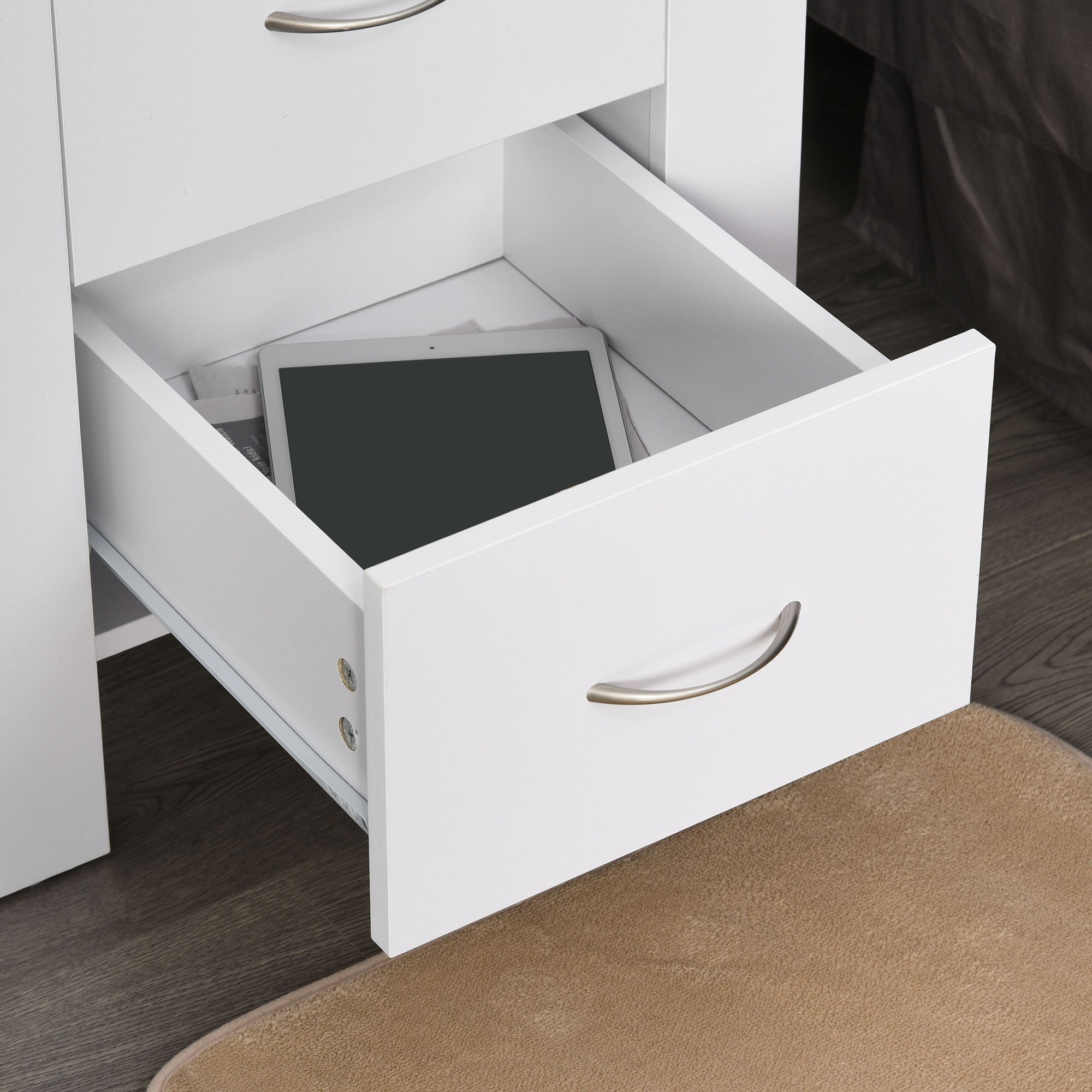 Bedside Table Set of 2 with 2 Drawers, Nightstands with Handles and Elevated Base, Side Tables for Bedroom, Living Room, White