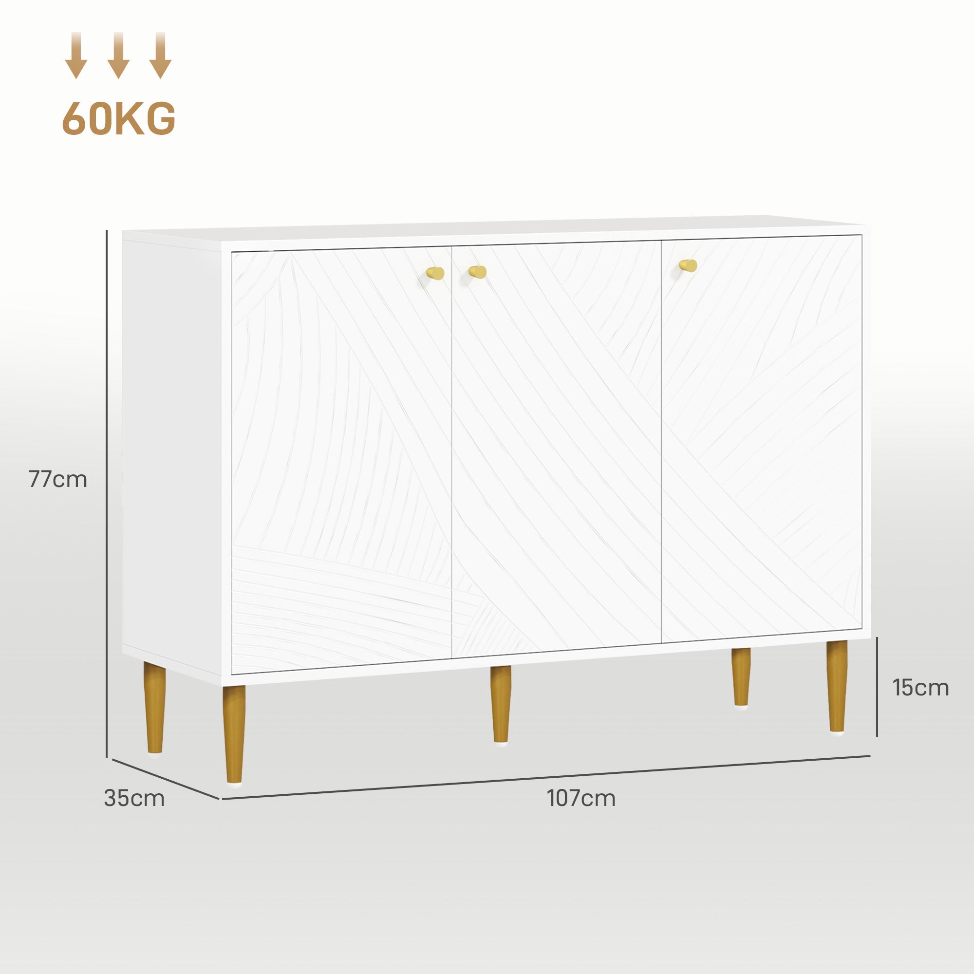 Elegant Two-Cupboard Sideboard - White/Gold-Tone