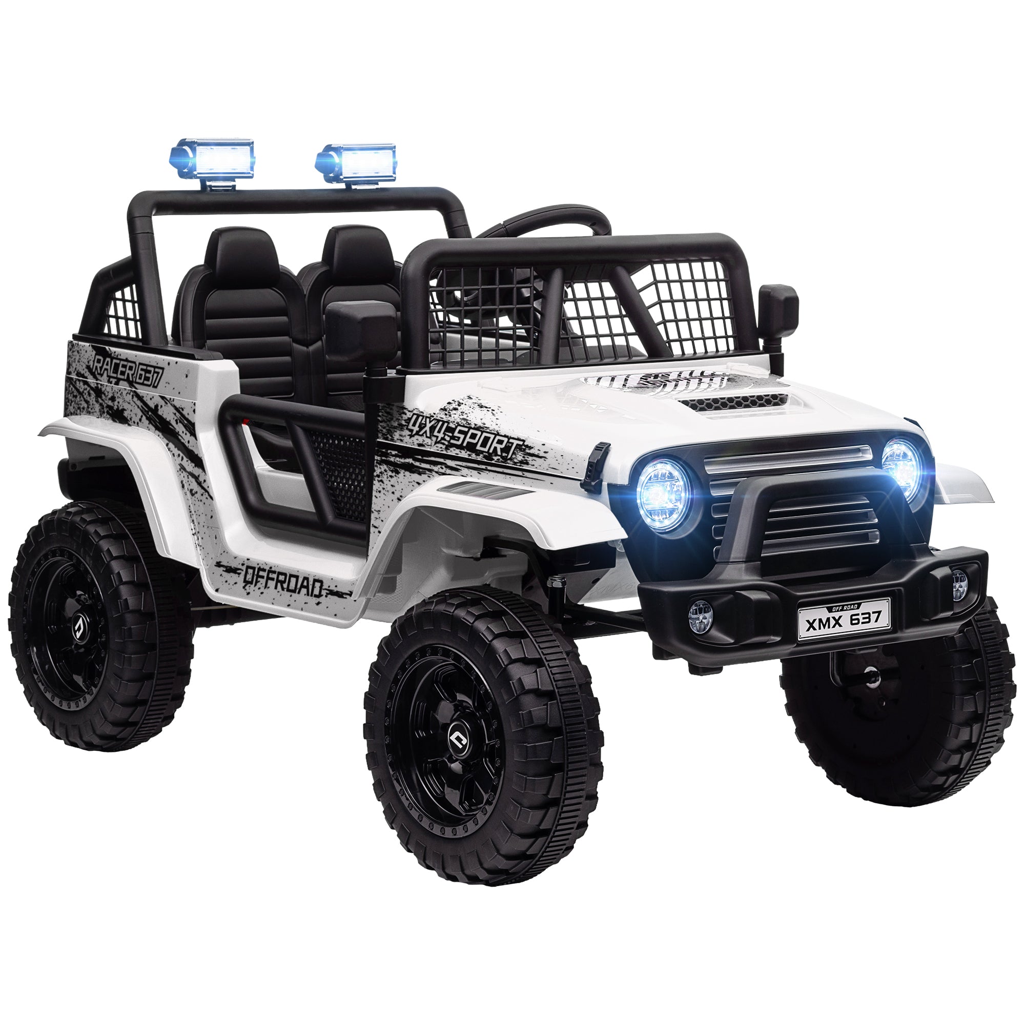 12V Battery Powered Kids Ride-On Car, Electric Truck w/ Spring Suspension, Remote, Music, Horn, Lights, White