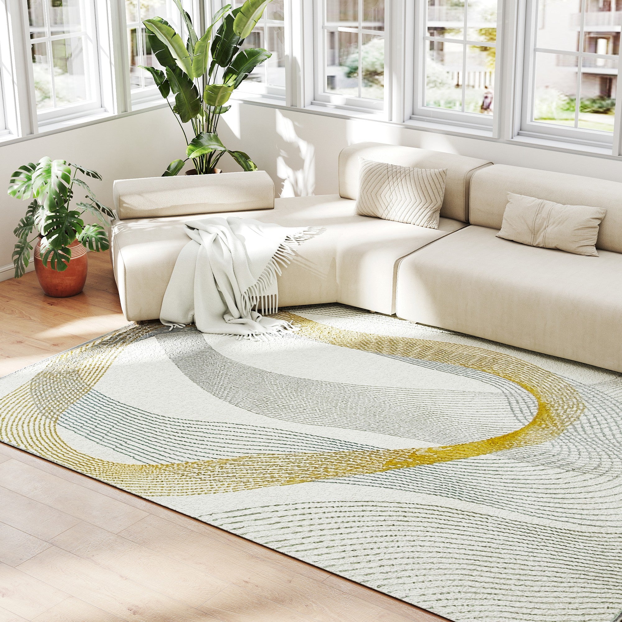 Modern Area Rug, Machine Washable Rug, Allergy-Friendly Floor Carpet for Living Room, Bedroom, Dining Room, Home Office, 230 x 160 cm, Cream White