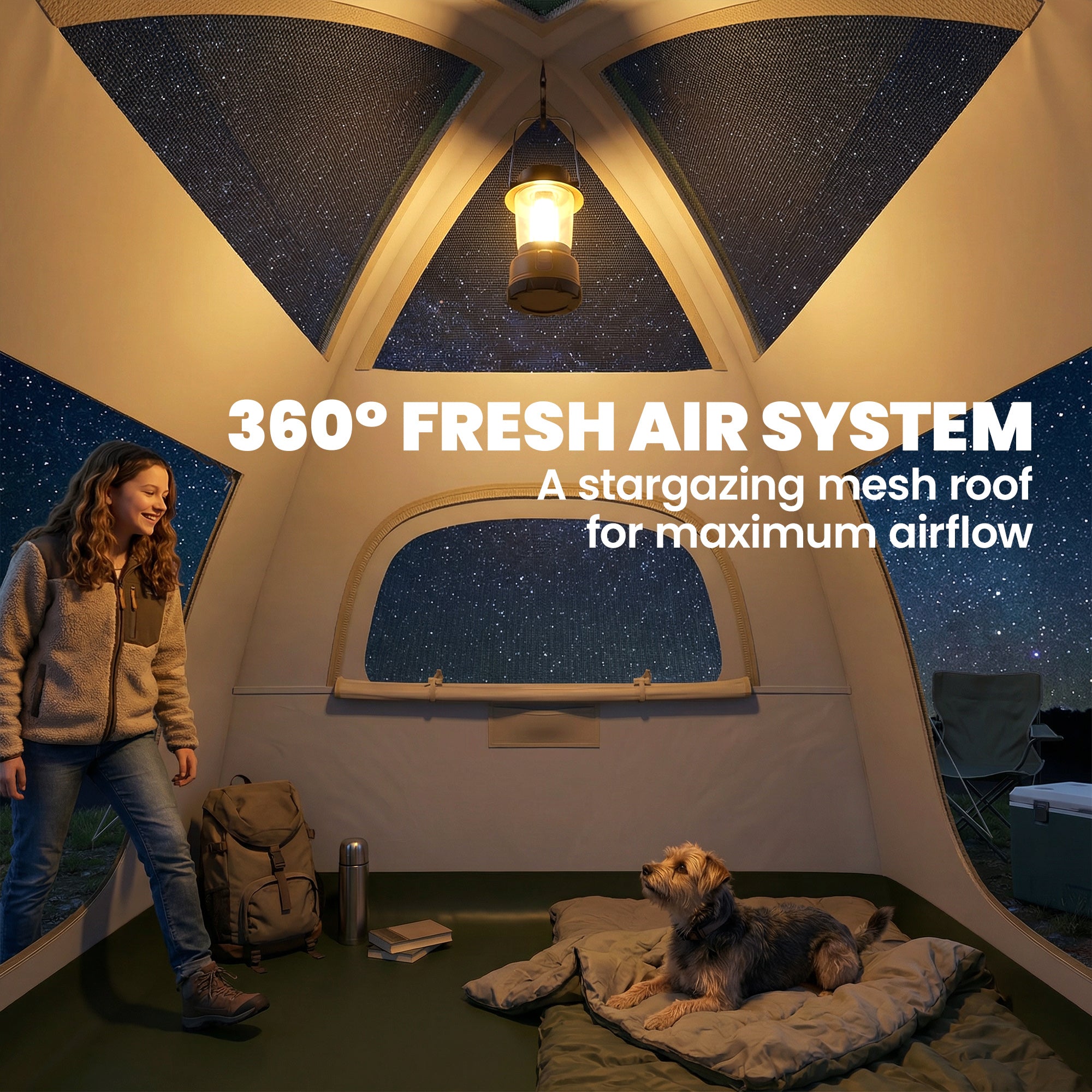 Inflatable Camping Tent with Rainfly, 3 Man Air Tent 3000mm Waterproof Blow Up Tents, Beige