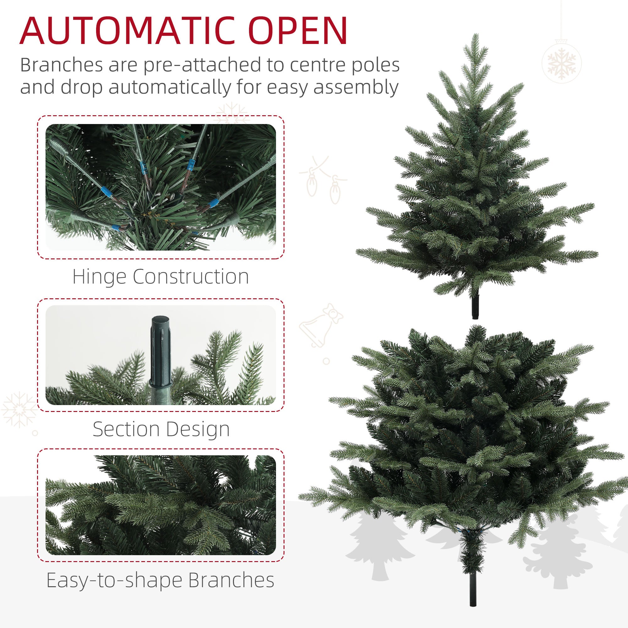 5ft Artificial Spurce Christmas Tree with 1121 Branch Tips and Foldable Steel Base, Realistic Hinged Xmas Tree, Holiday D©cor for Home Office, Green