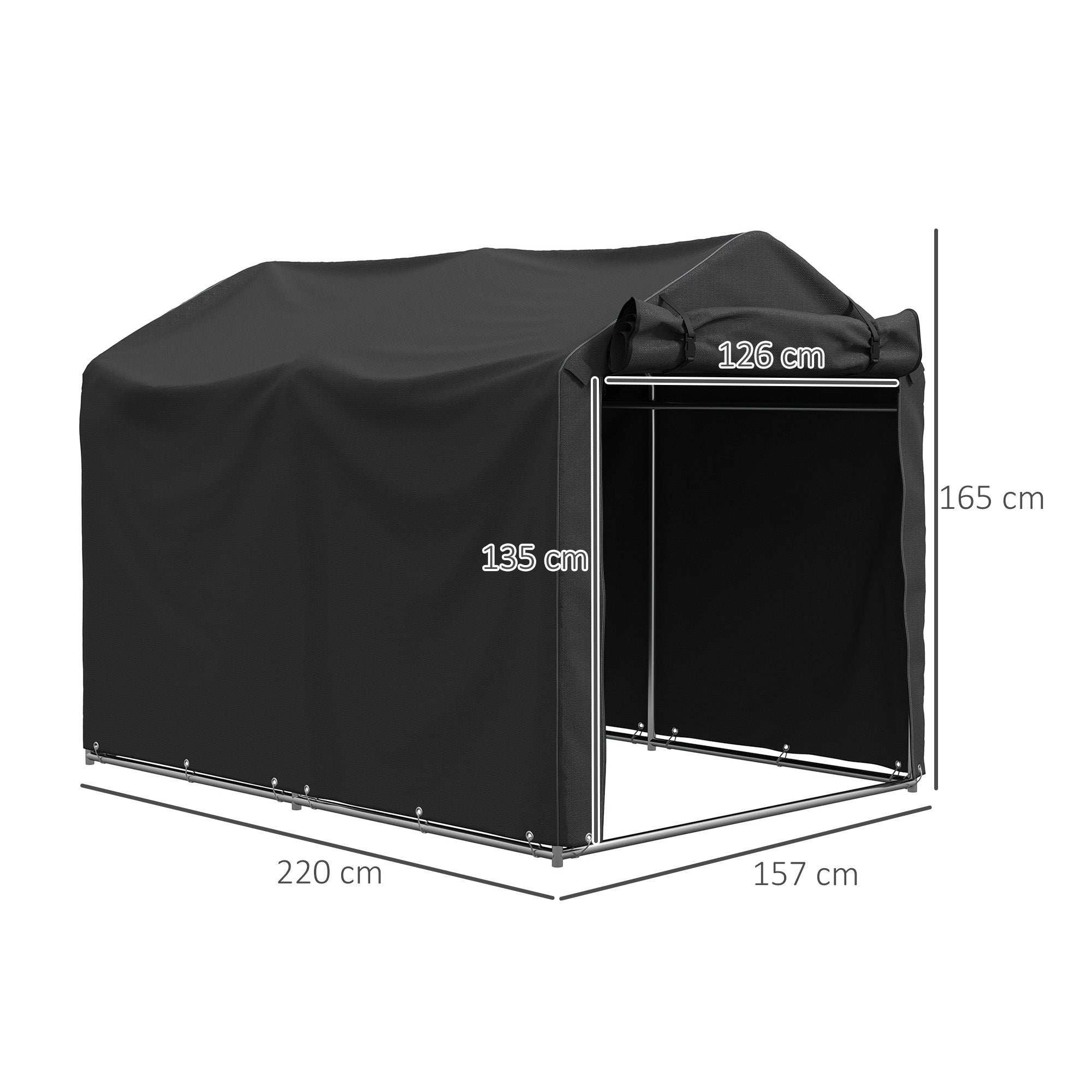Garden Storage Tent with Roll-Up Door Waterproof Shelter - Black