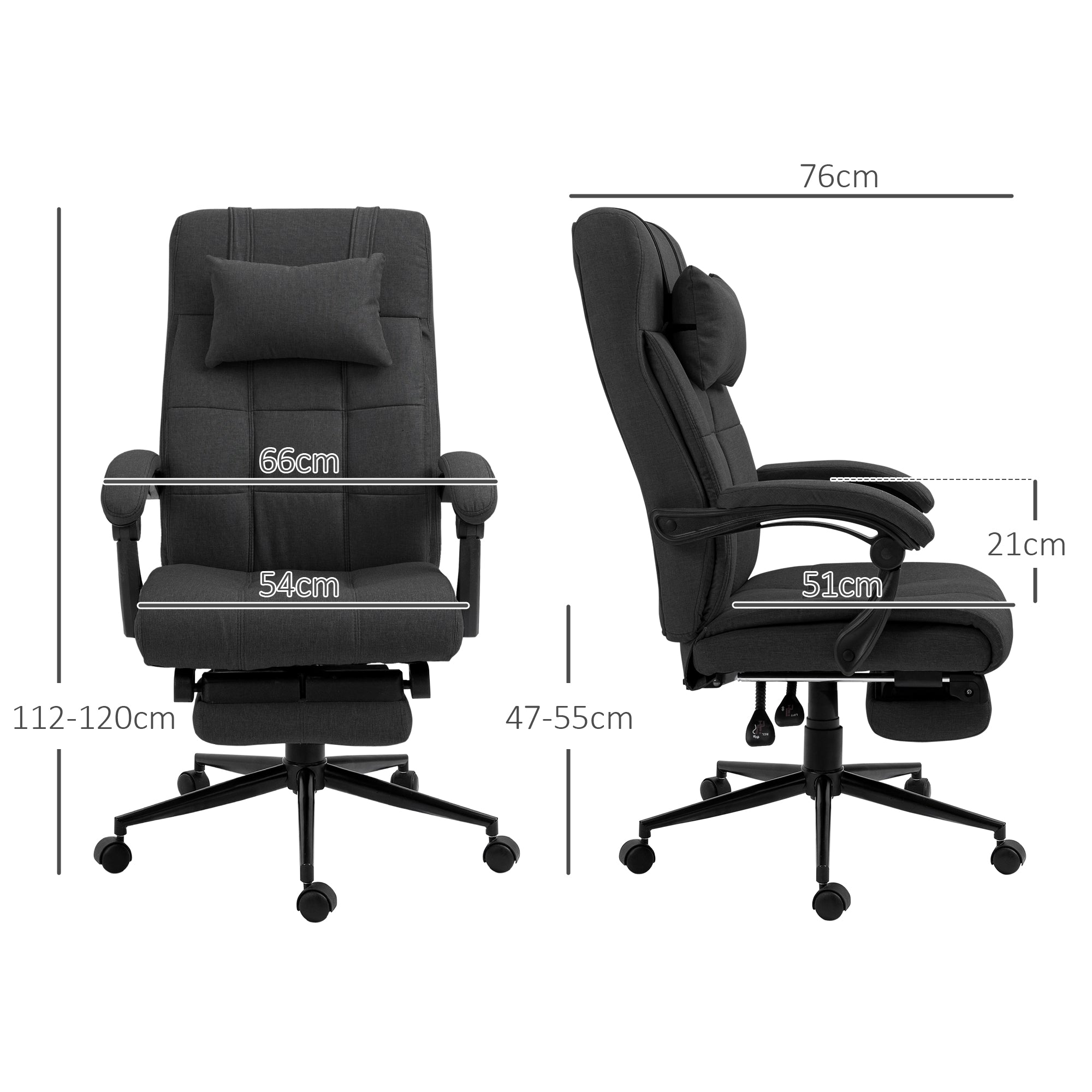 Office Desk Chair with Footrest, Headrest Pillow, Home Office Chair with Reclining Backrest, Swivel Wheels, Black