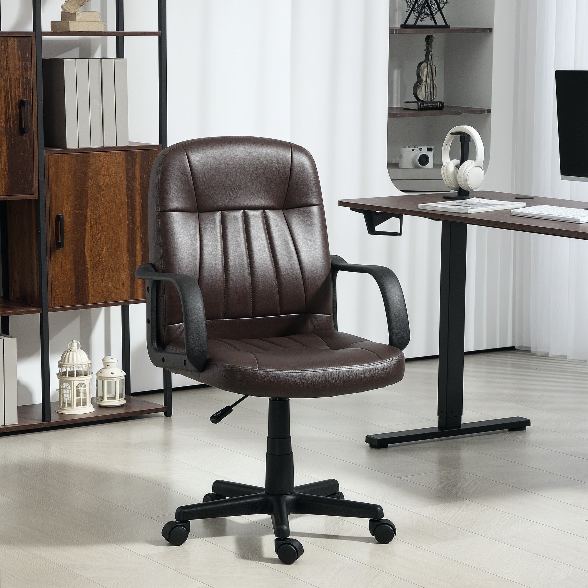 Swivel Executive PU Leather Computer Desk Chair - Dark Brown