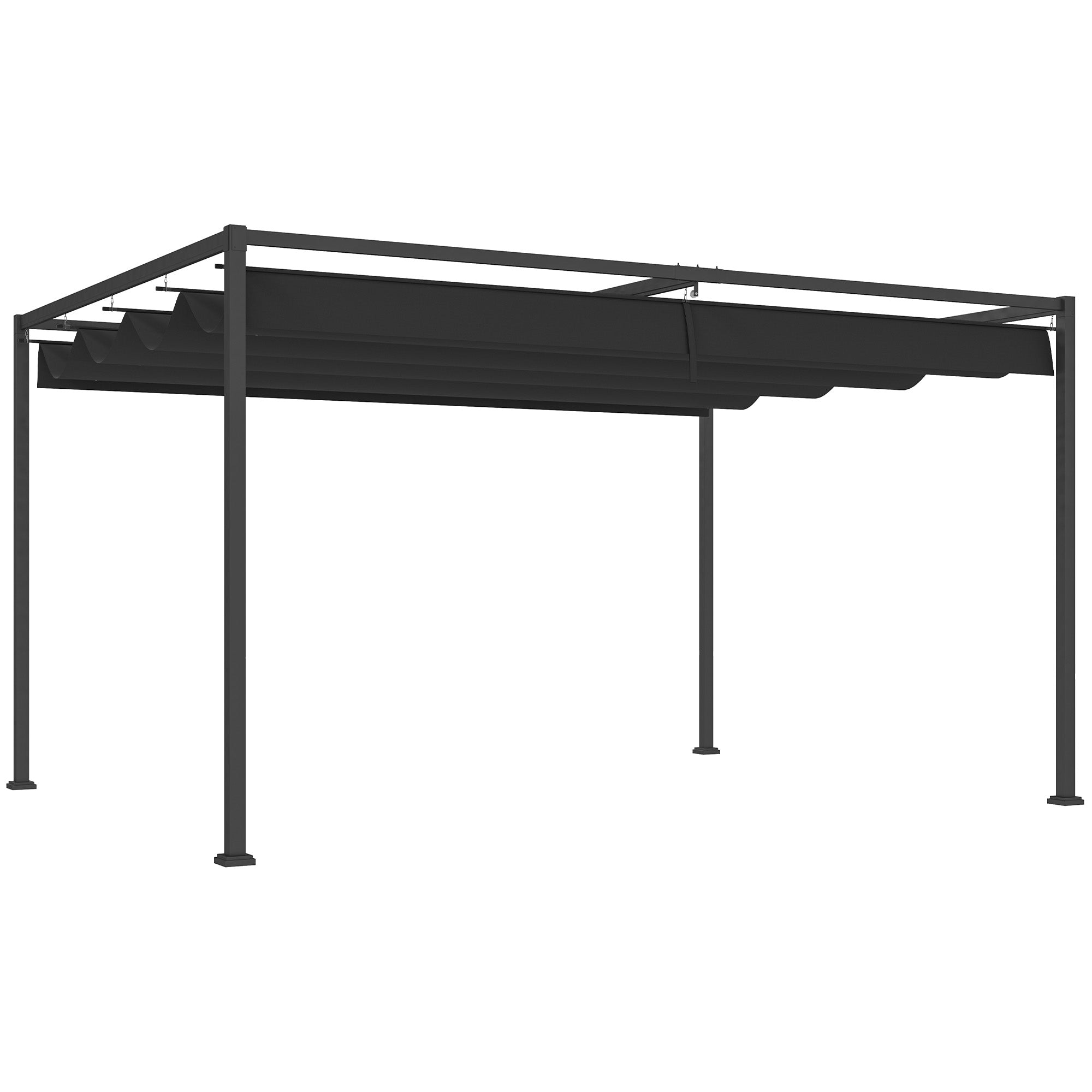 4 x 3m Metal Pergola, with Retractable Canopy Roof - Black