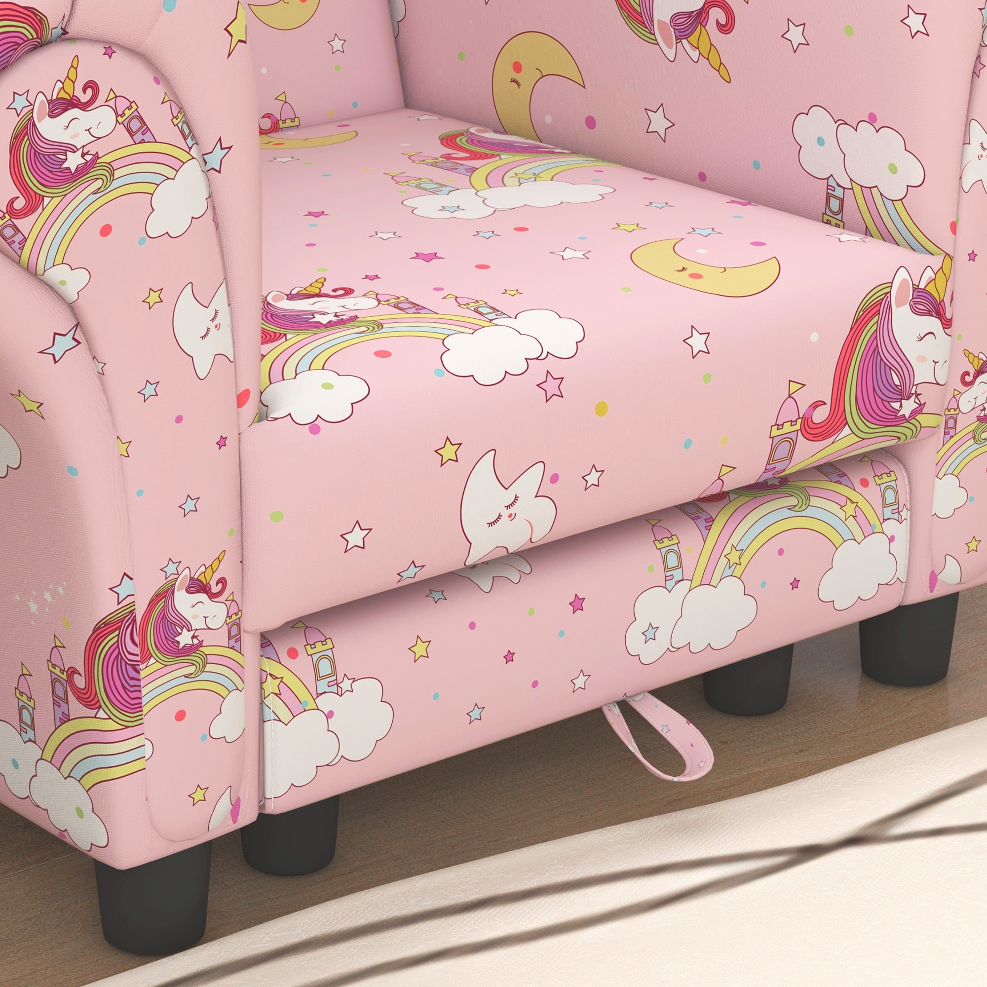 2 Piece Kids Sofa Set with Unicorn Design, Wooden Frame, for 1.5-3 Years Old, Pink