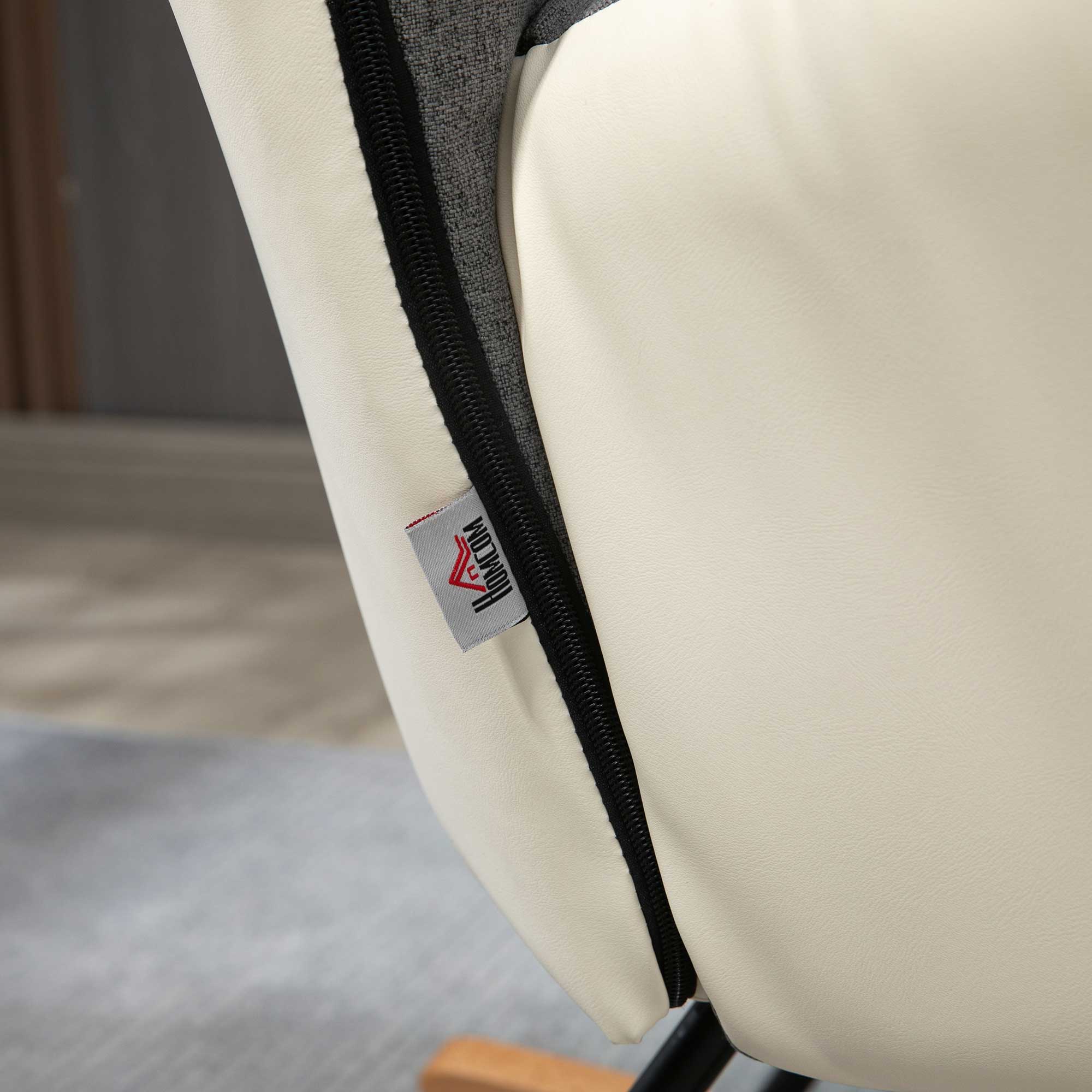 Soft Padded Rocking Wingback Armchair, with Wooden Legs - Grey/Cream